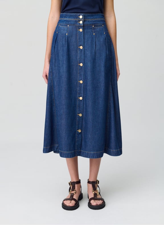 Jupe midi boutonnée en jean Bleu by CLAUDIE PIERLOT CLAUDIE PIERLOT Jupe midi boutonnée en jean Bleu