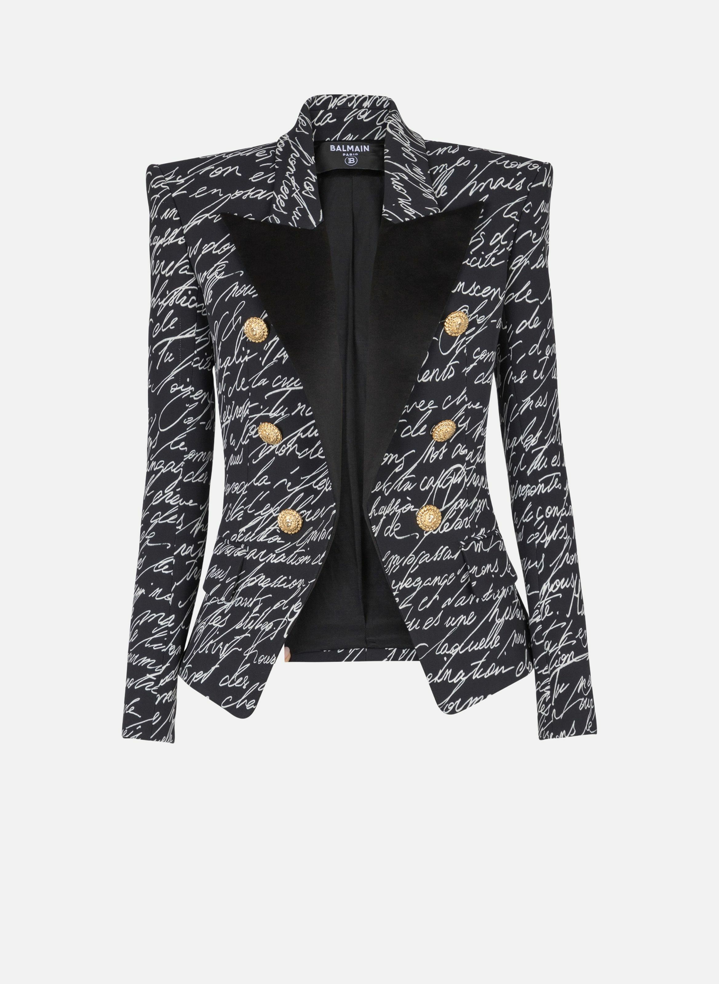 Veste 6 boutons imprimée « lettre d'amour » BALMAIN Noir