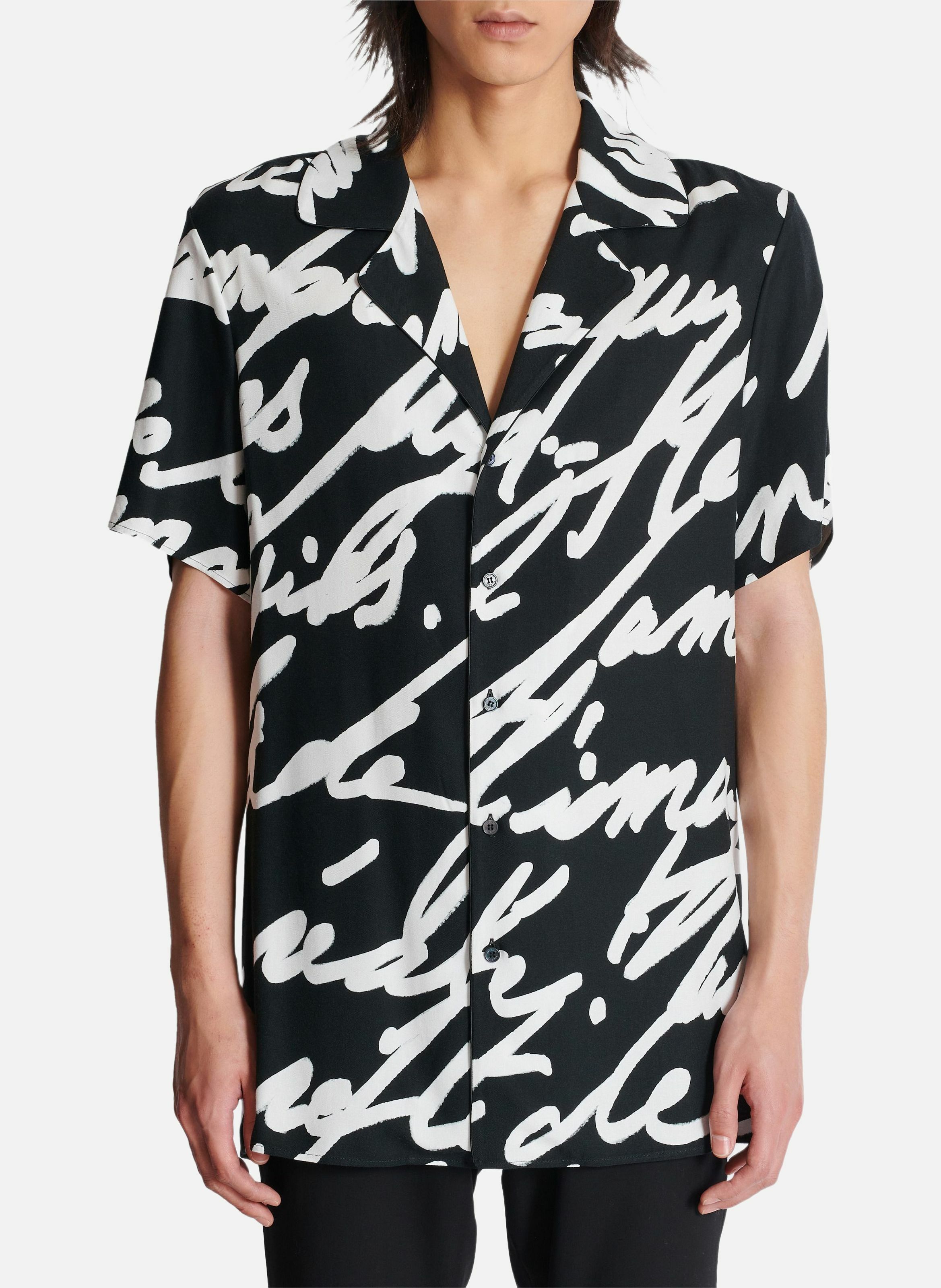 Chemise pyjama en sergé imprimé « lettre d'amour » BALMAIN Noir