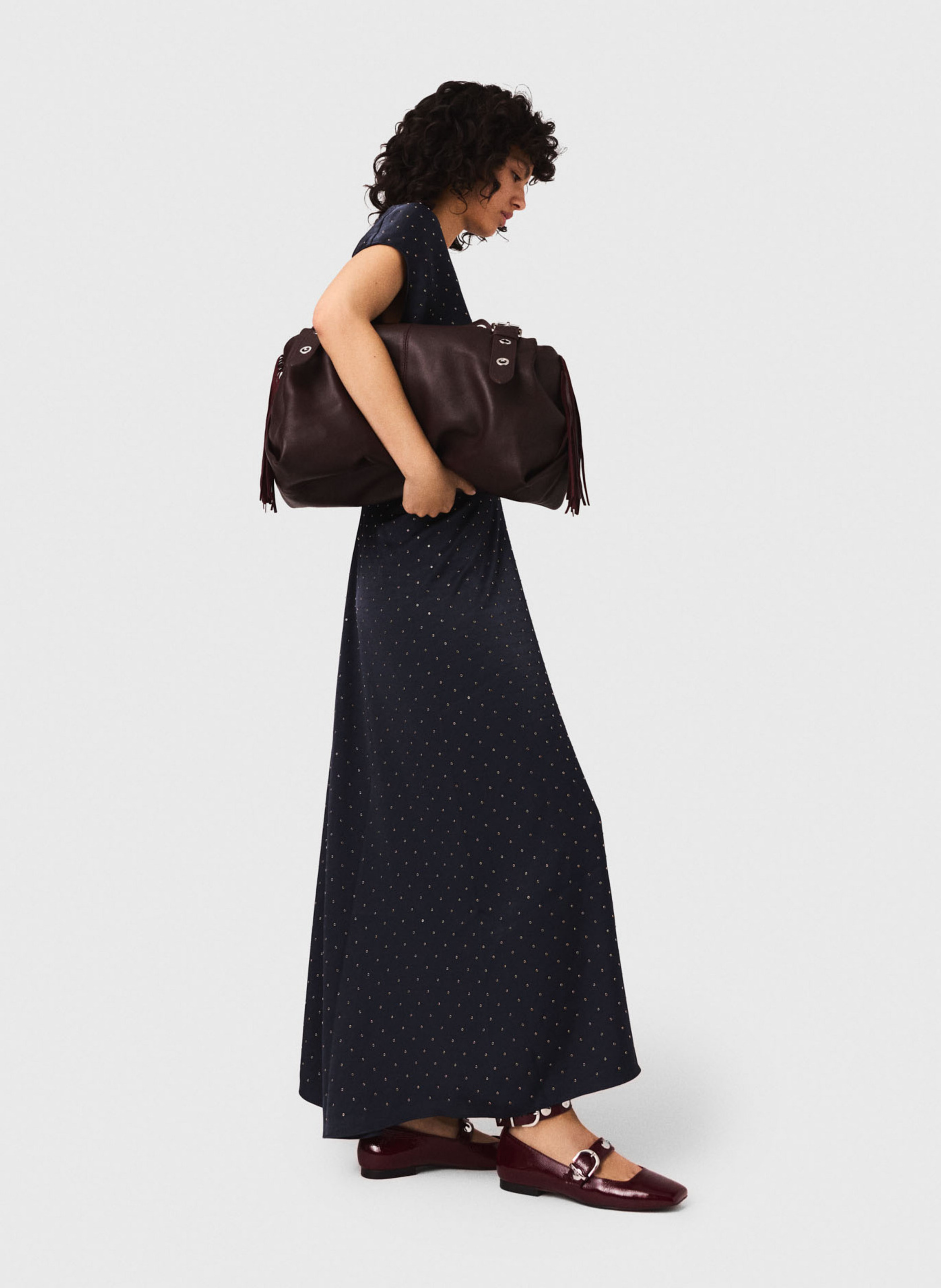 Robe longue col v à oeillets Bleu