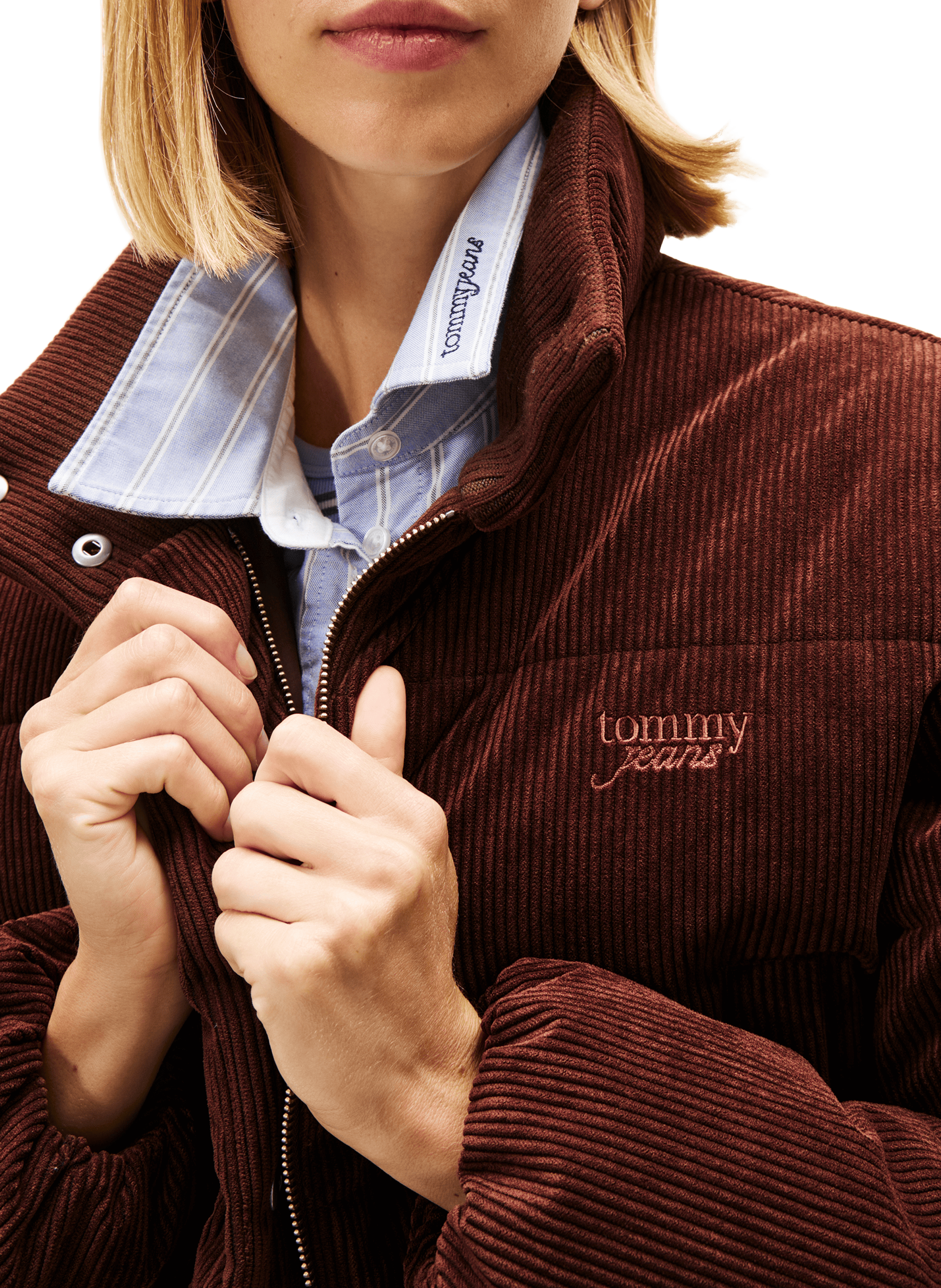 Doudoune col montant en velours côtelé TOMMY HILFIGER Marron