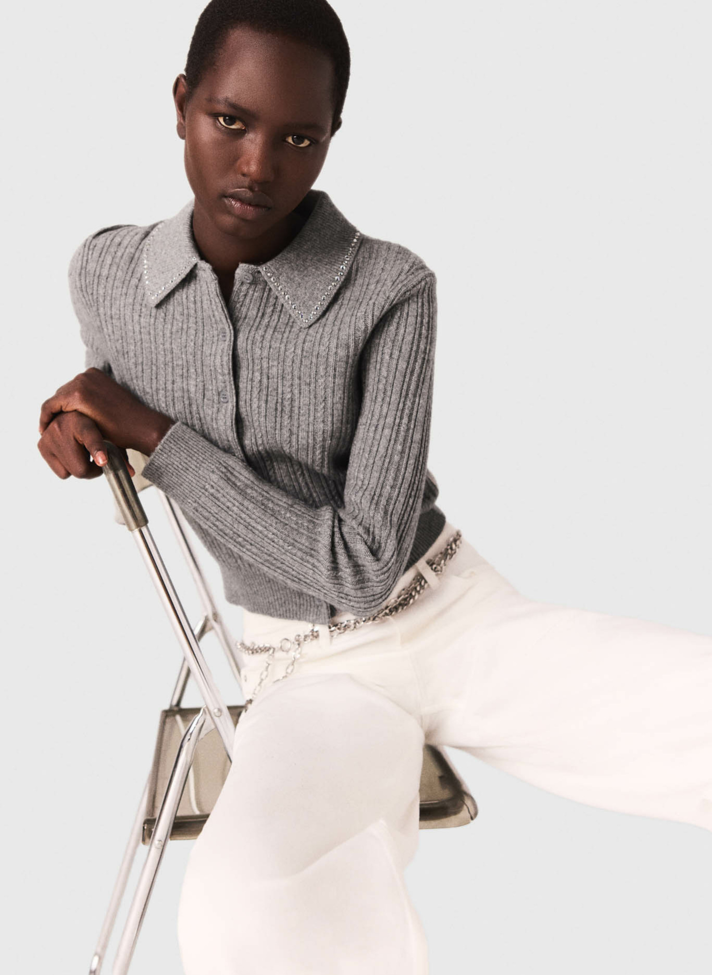 Gilet col classique en laine Gris