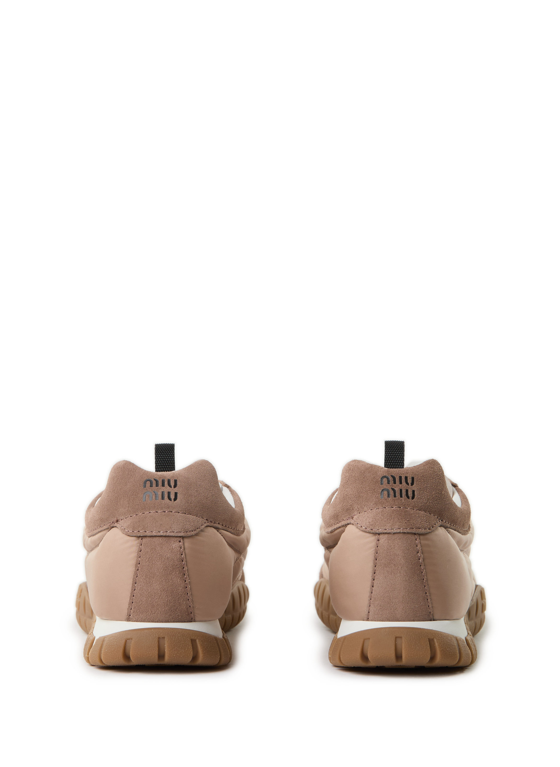 Baskets Tyre en tissu technique et cuir MIU MIU Marron