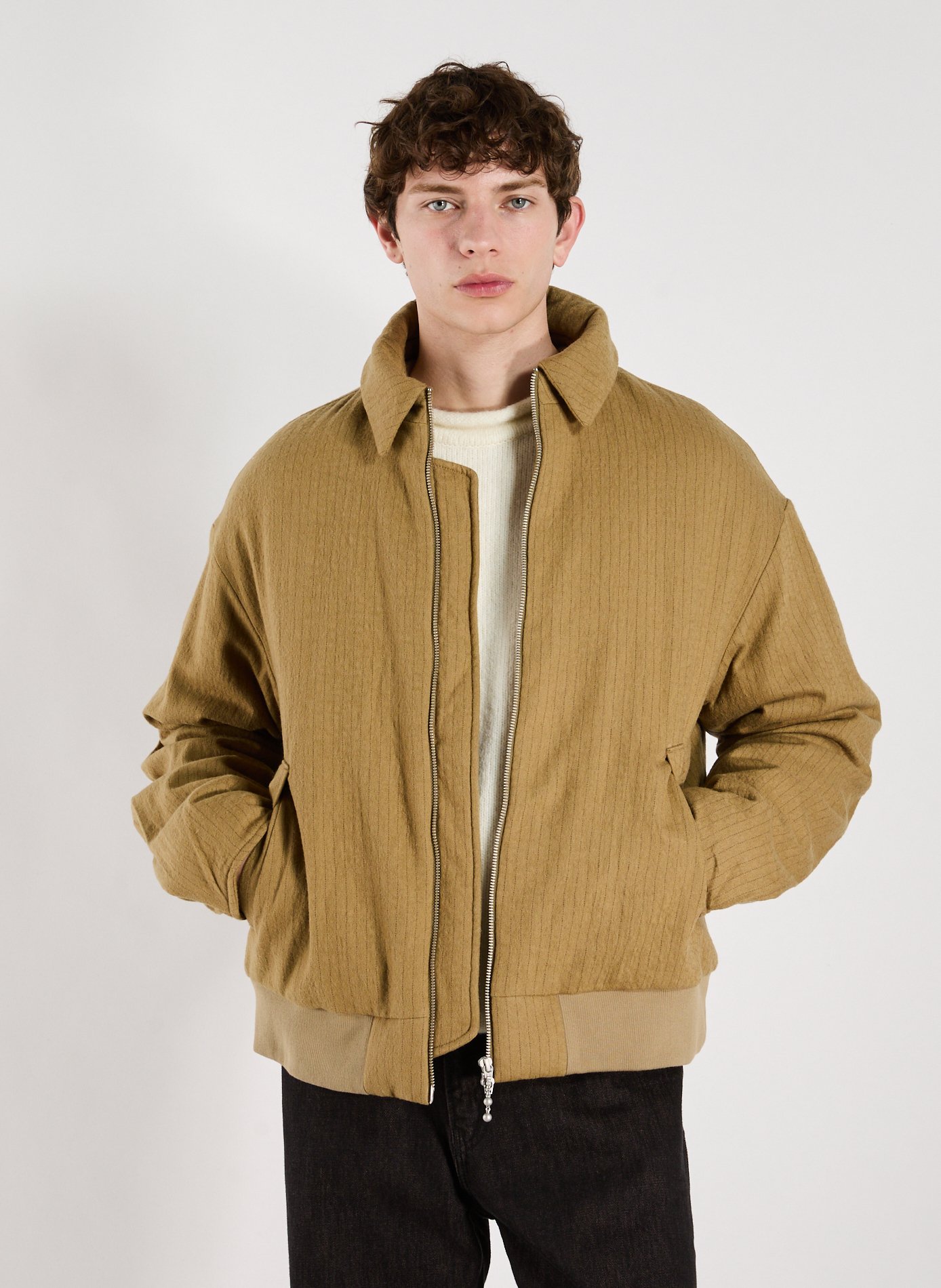 MERELY MADE Bombers à rayures fines en coton et laine Marron