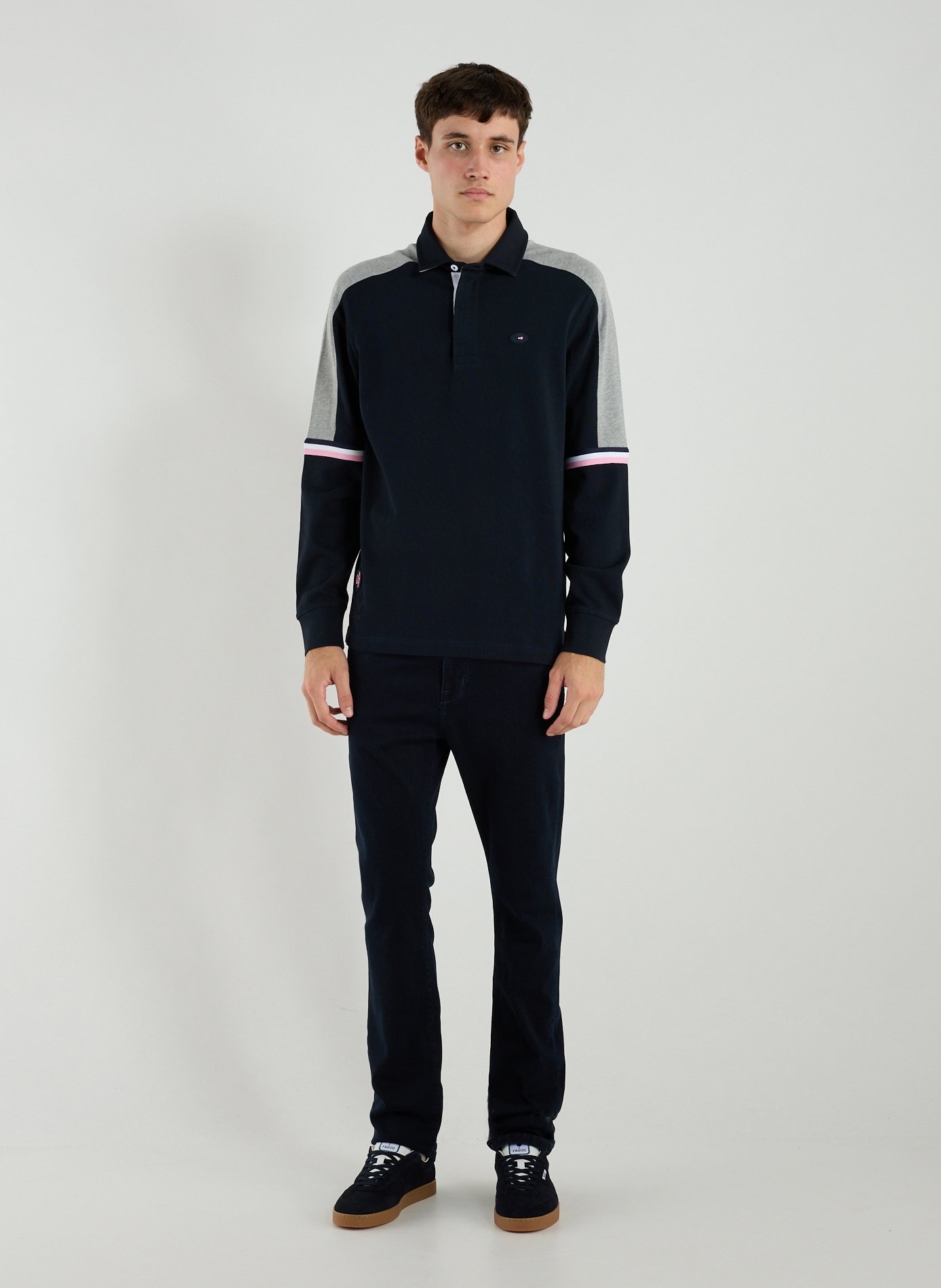 Long-sleeved polo neck cotton T-shirt EDEN PARK Blue