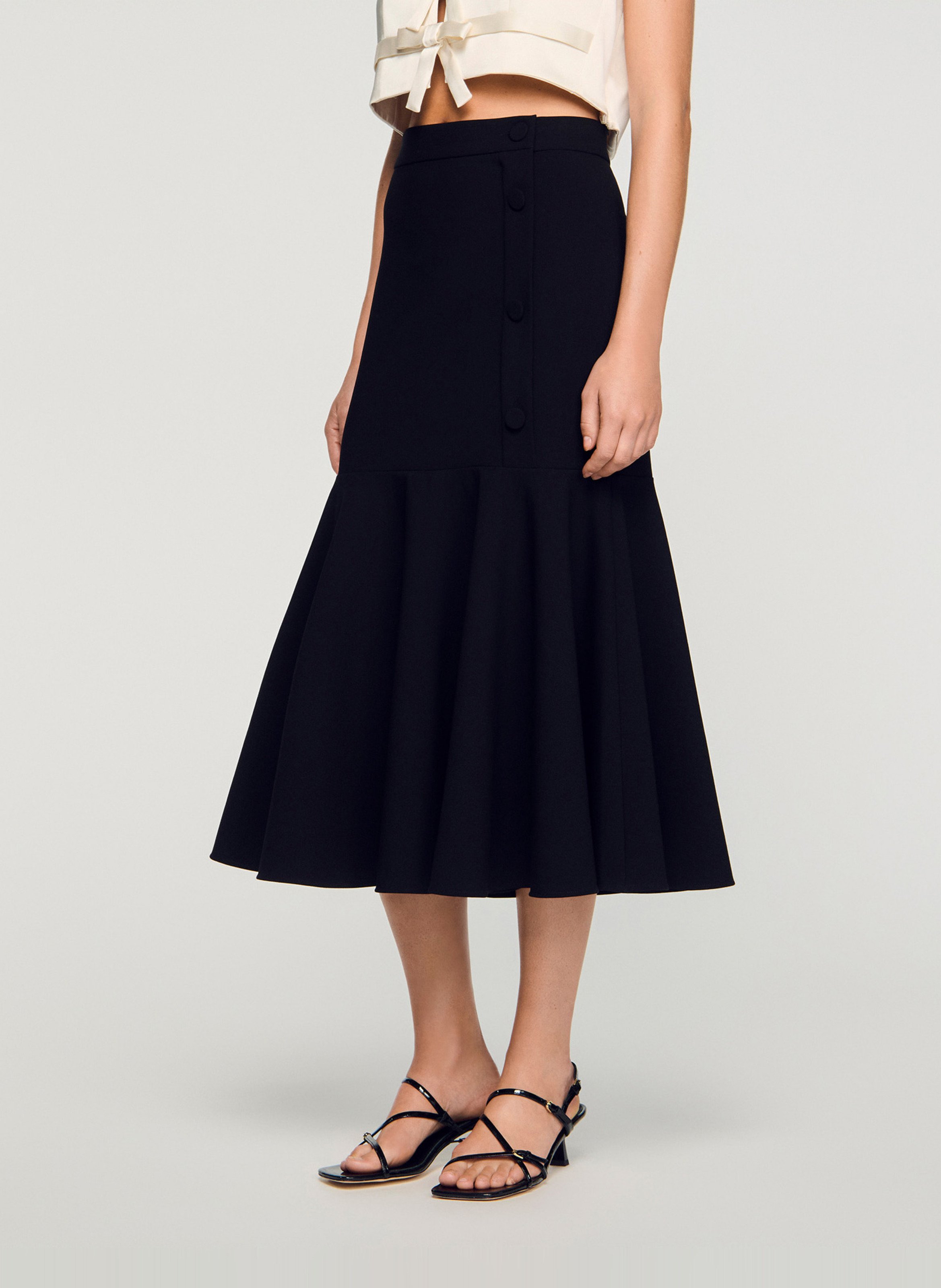 Jupe longue évasée et volantée SANDRO Noir