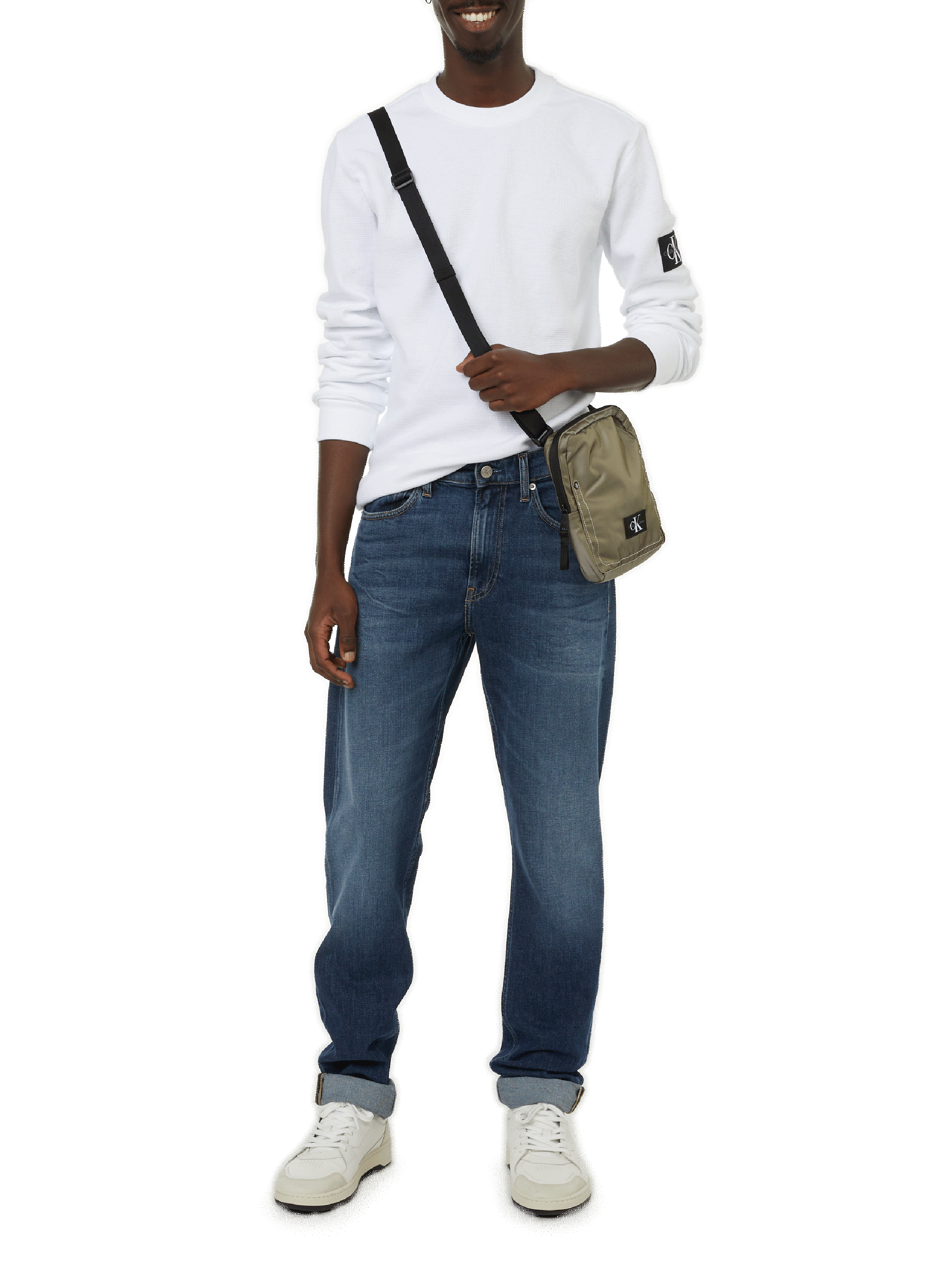 Pull col rond en coton CALVIN KLEIN Blanc