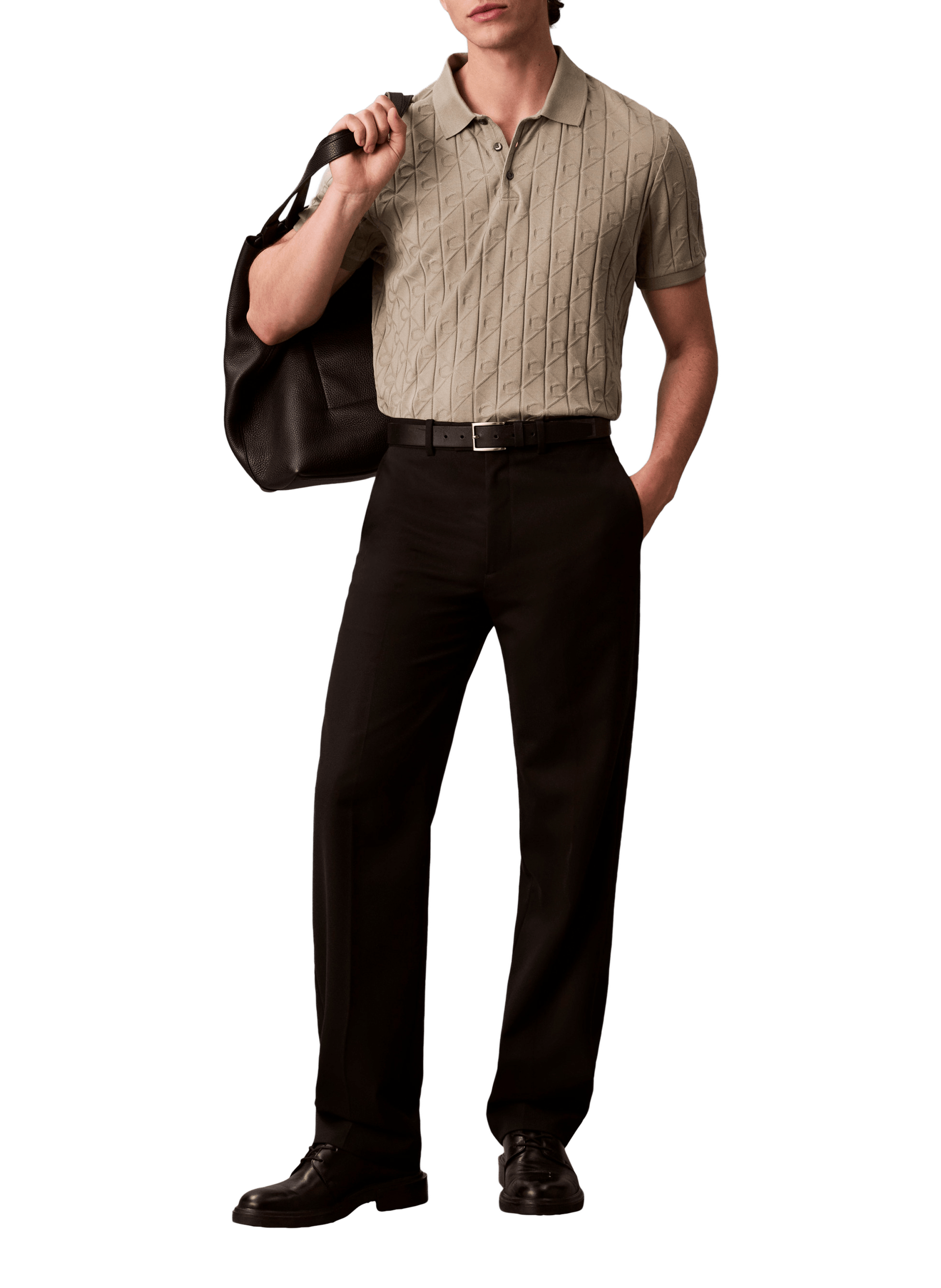 Classic cut polo in textured knit CALVIN KLEIN Grey