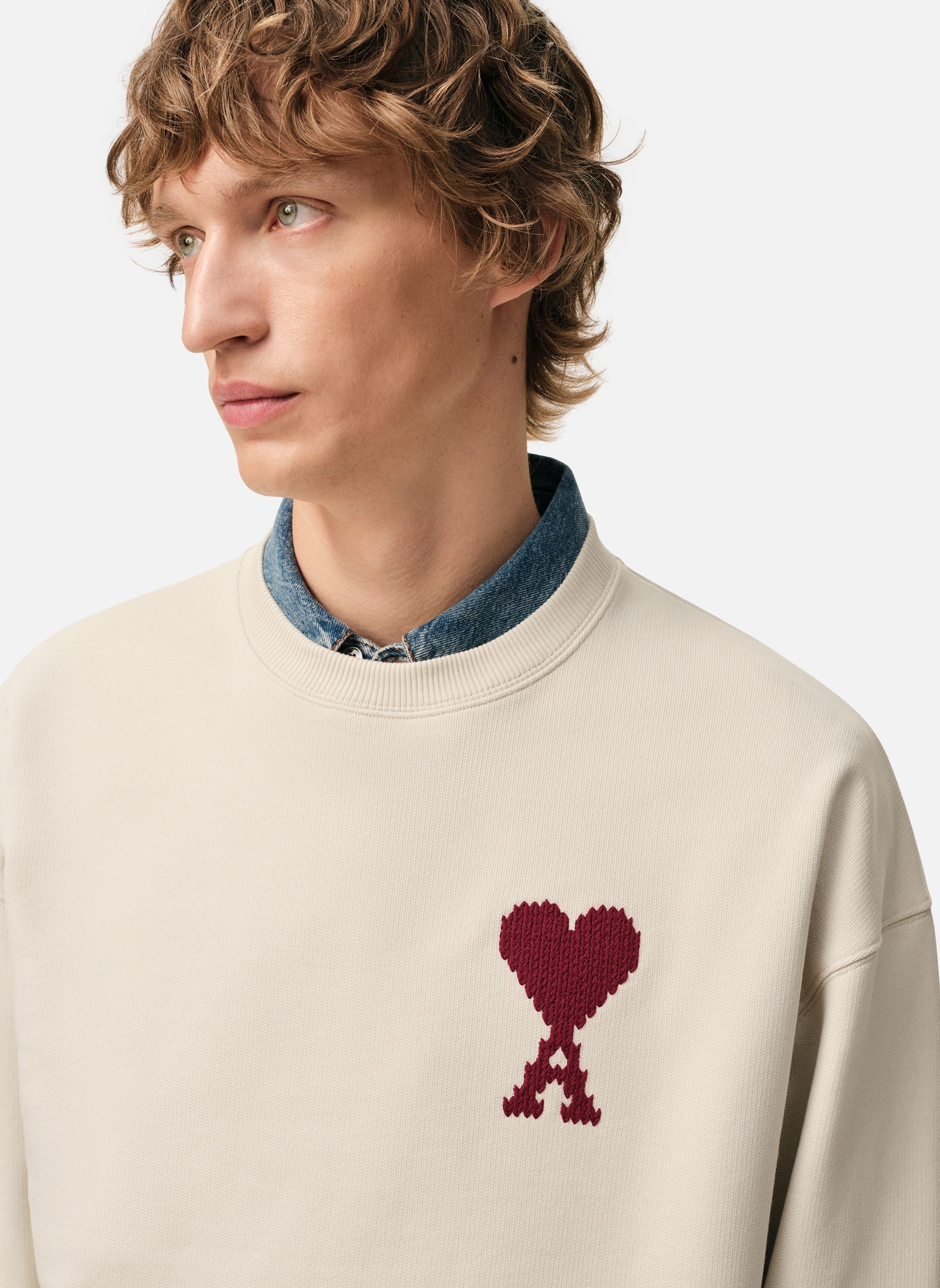 Sweatshirt broderie ami de coeur unisexe en coton AMI PARIS Blanc