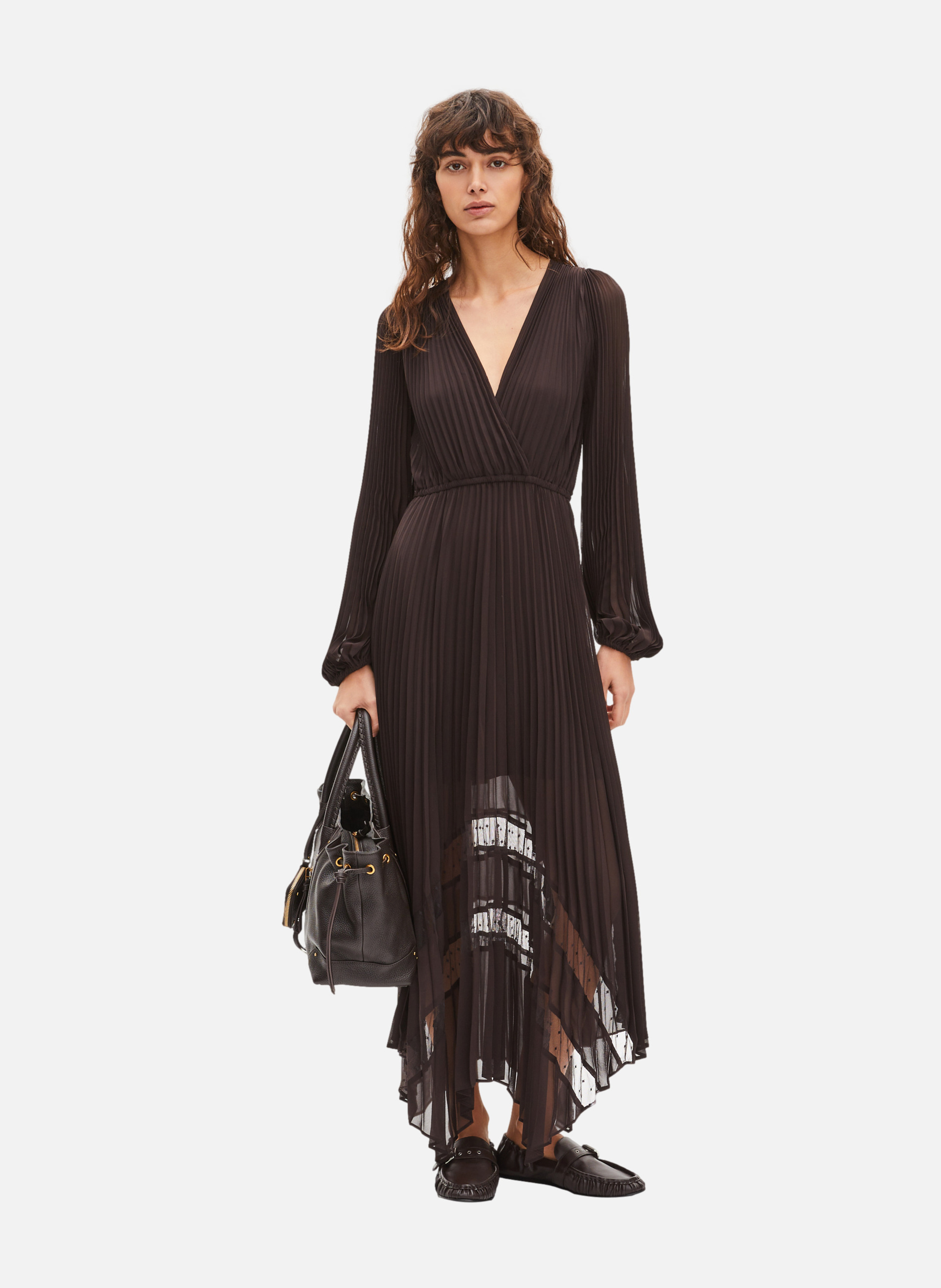 Robe longue plissée THE KOOPLES Marron