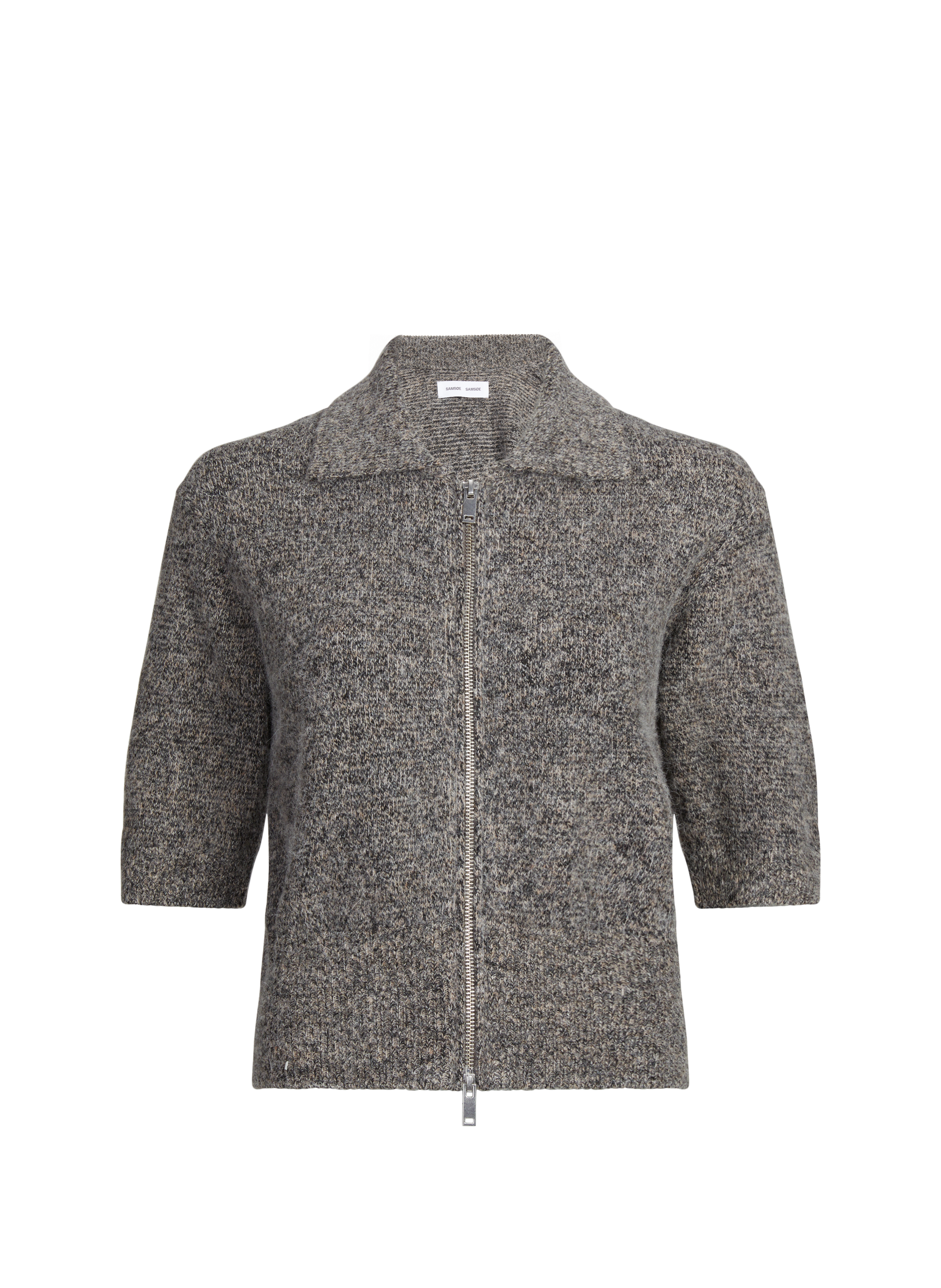 Fitted short-sleeve wool blend cardigan SAMSOE SAMSOE Brown