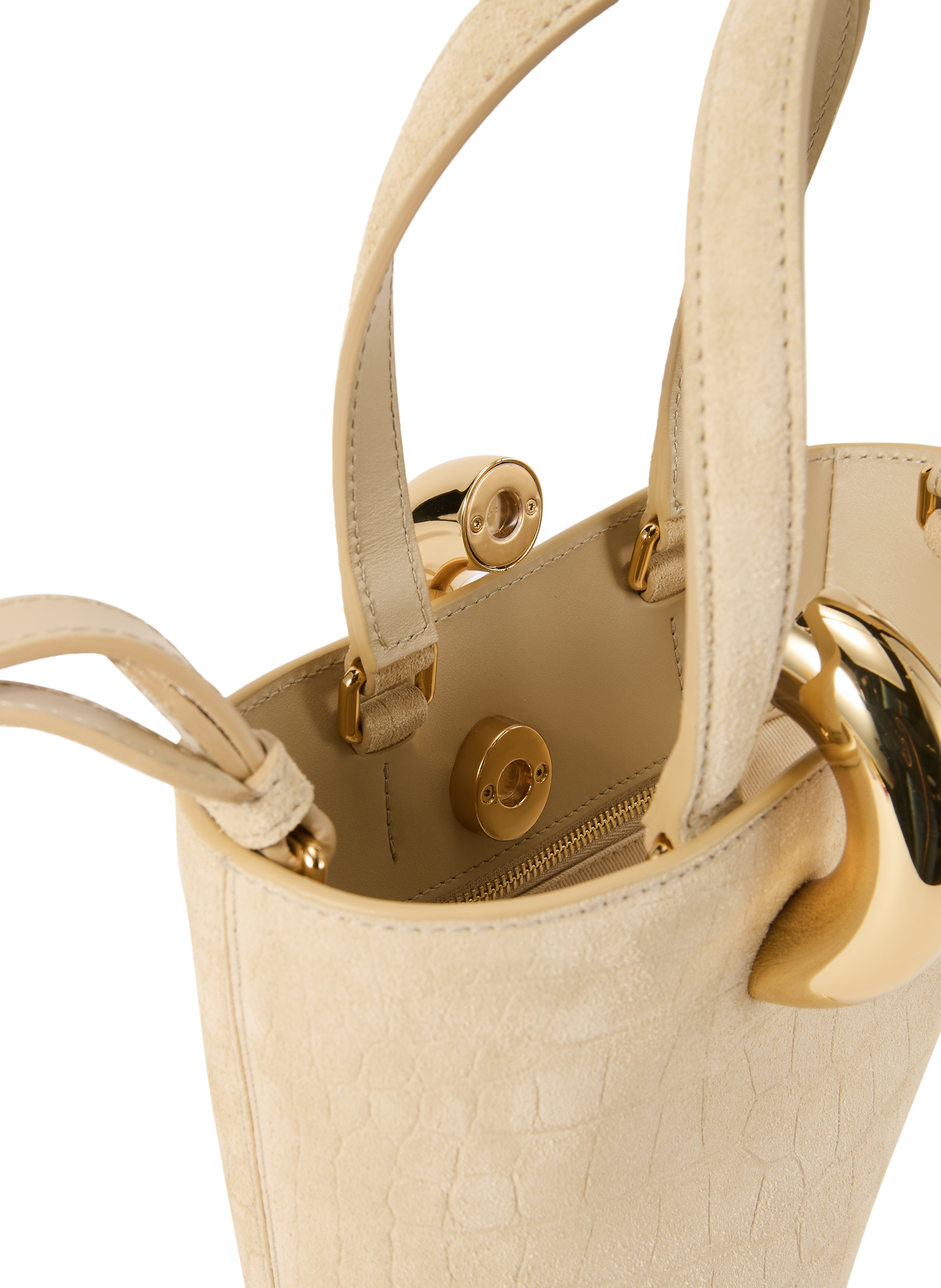 Le Petit Bambola croc-embossed suede leather bucket bag JACQUEMUS Beige