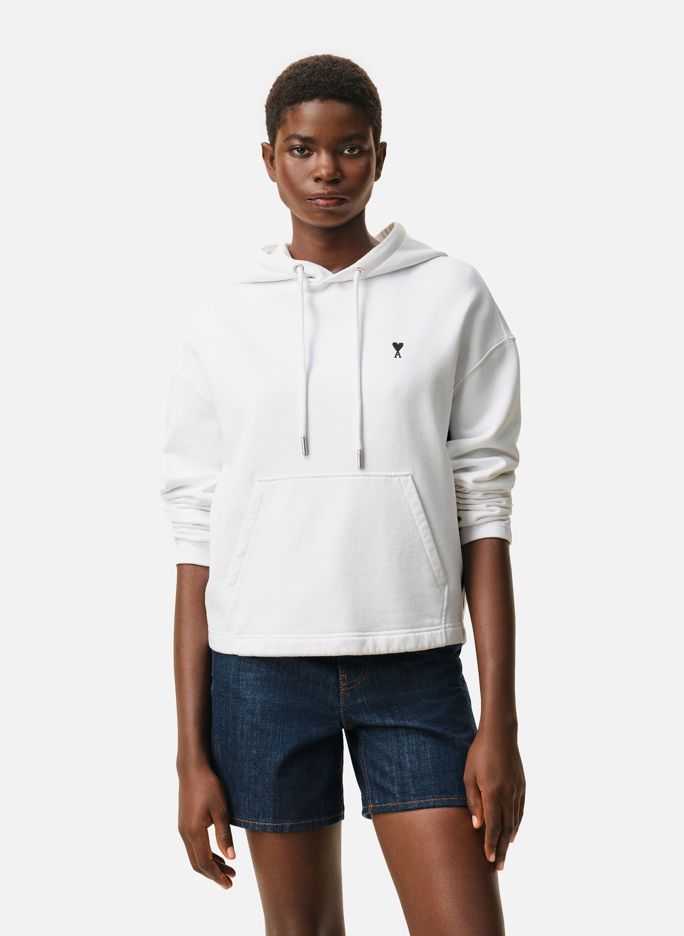 Hoodie Ami De Coeur Contrasté En Coton AMI PARIS Blanc