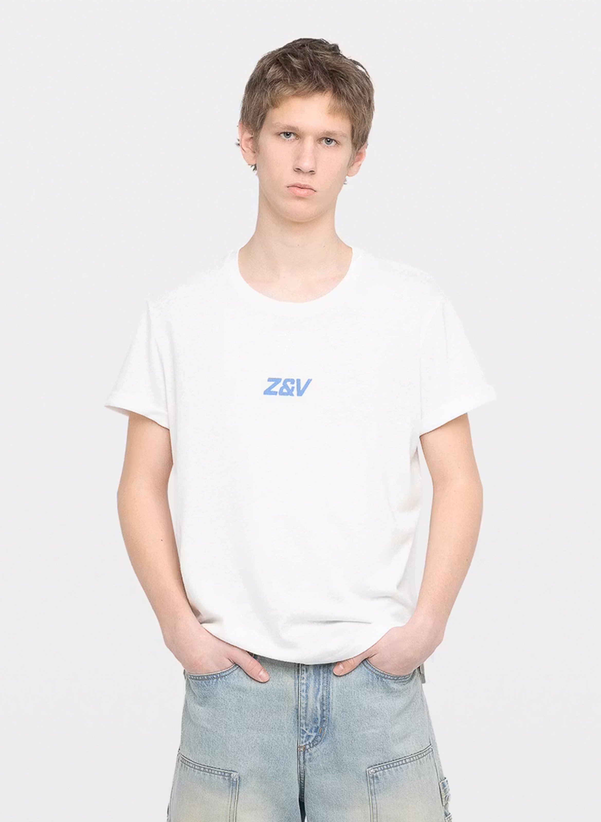 Tee-shirt droit col rond en coton et lin tommy ZADIG&VOLTAIRE Blanc