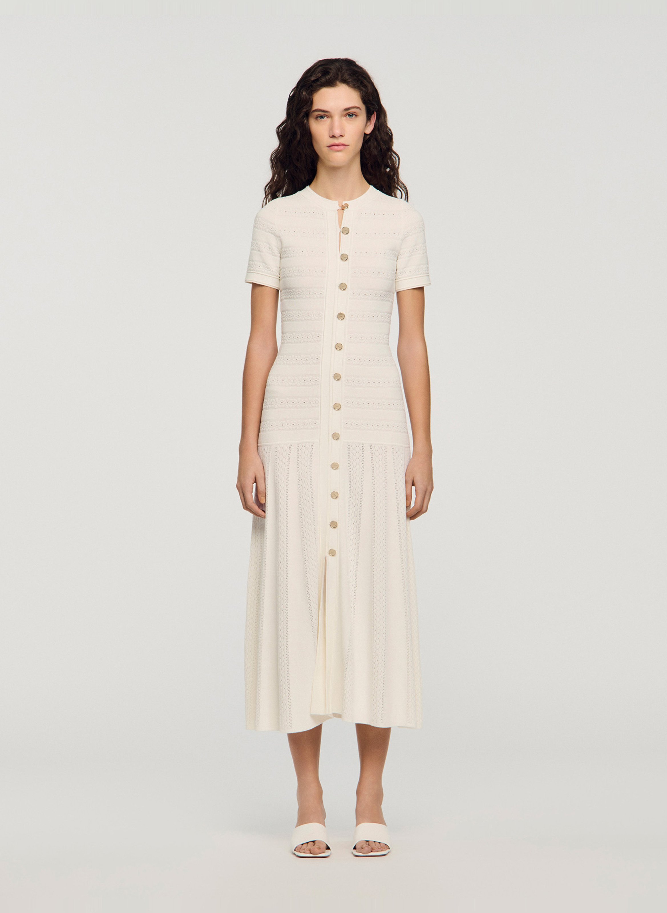 Robe longue évasée col rond SANDRO Beige