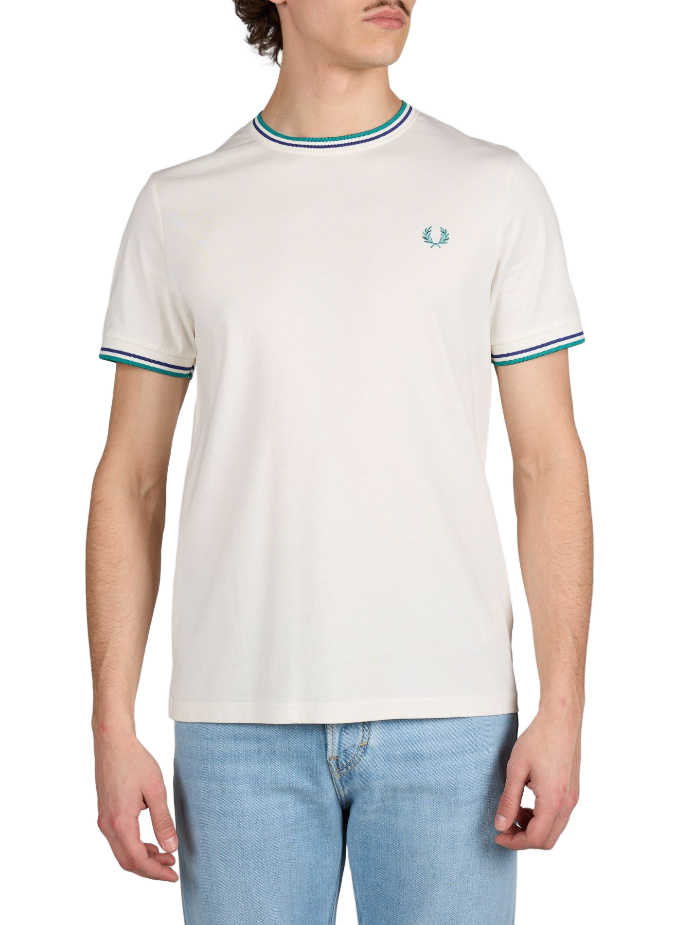 T-shirt uni à col rond en coton FRED PERRY Blanc