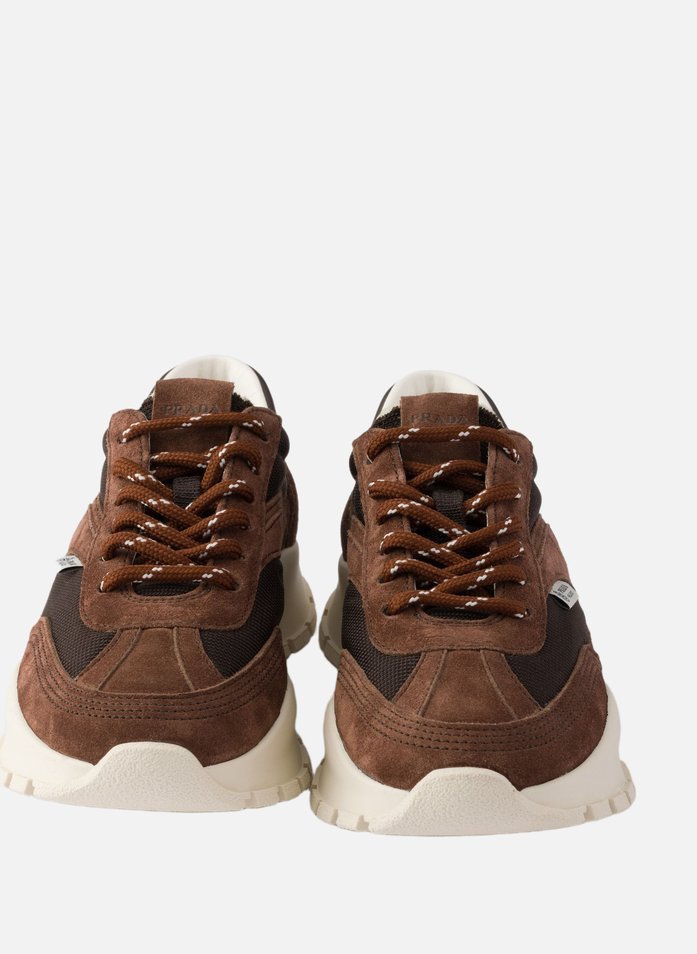 Baskets en mesh et en suède PRADA Marron