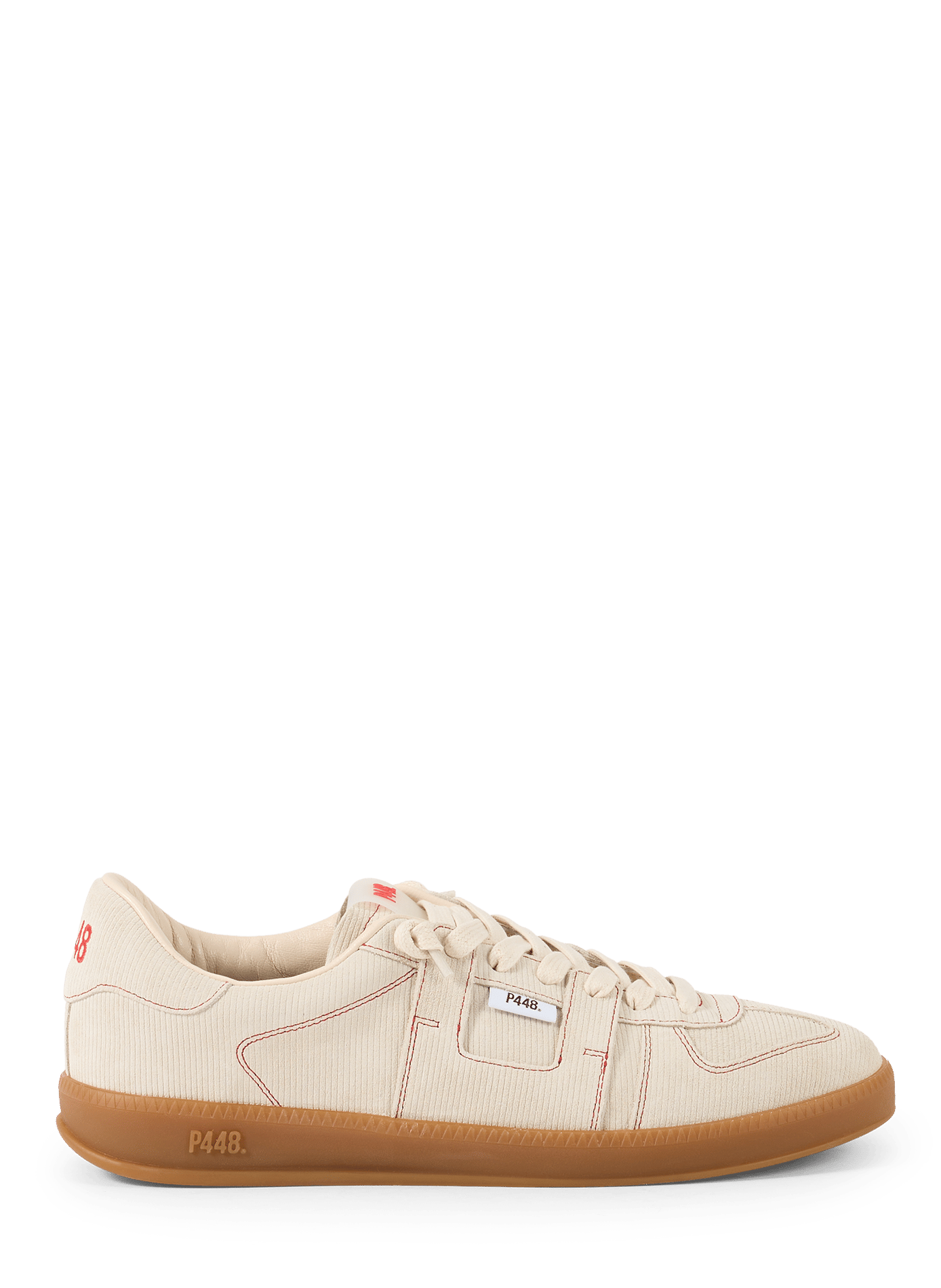 Sneakers in velluto a coste con cuciture a vista P448 Beige