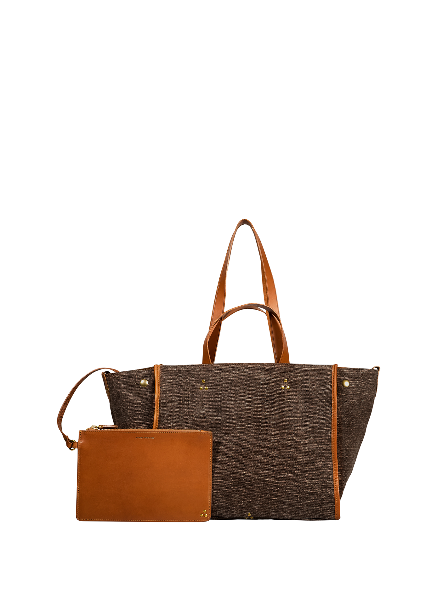 Léon M cotton and leather tote bag JÉRÔME DREYFUSS Brown