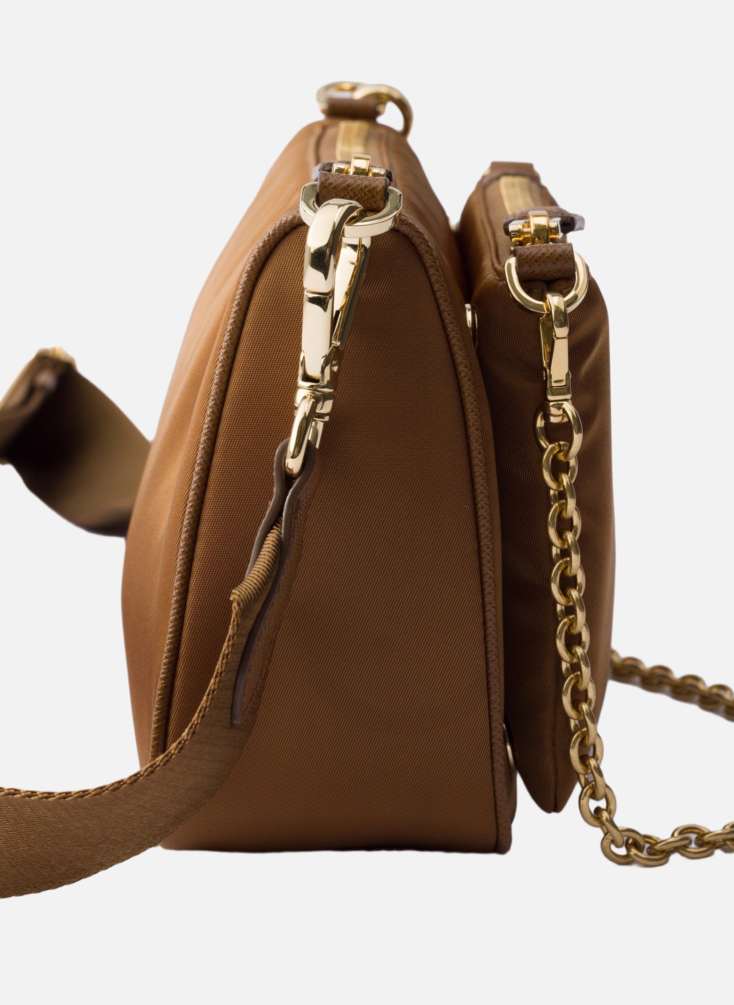 Mini sac porté épaule en re-nylon et cuir saffiano PRADA Marron
