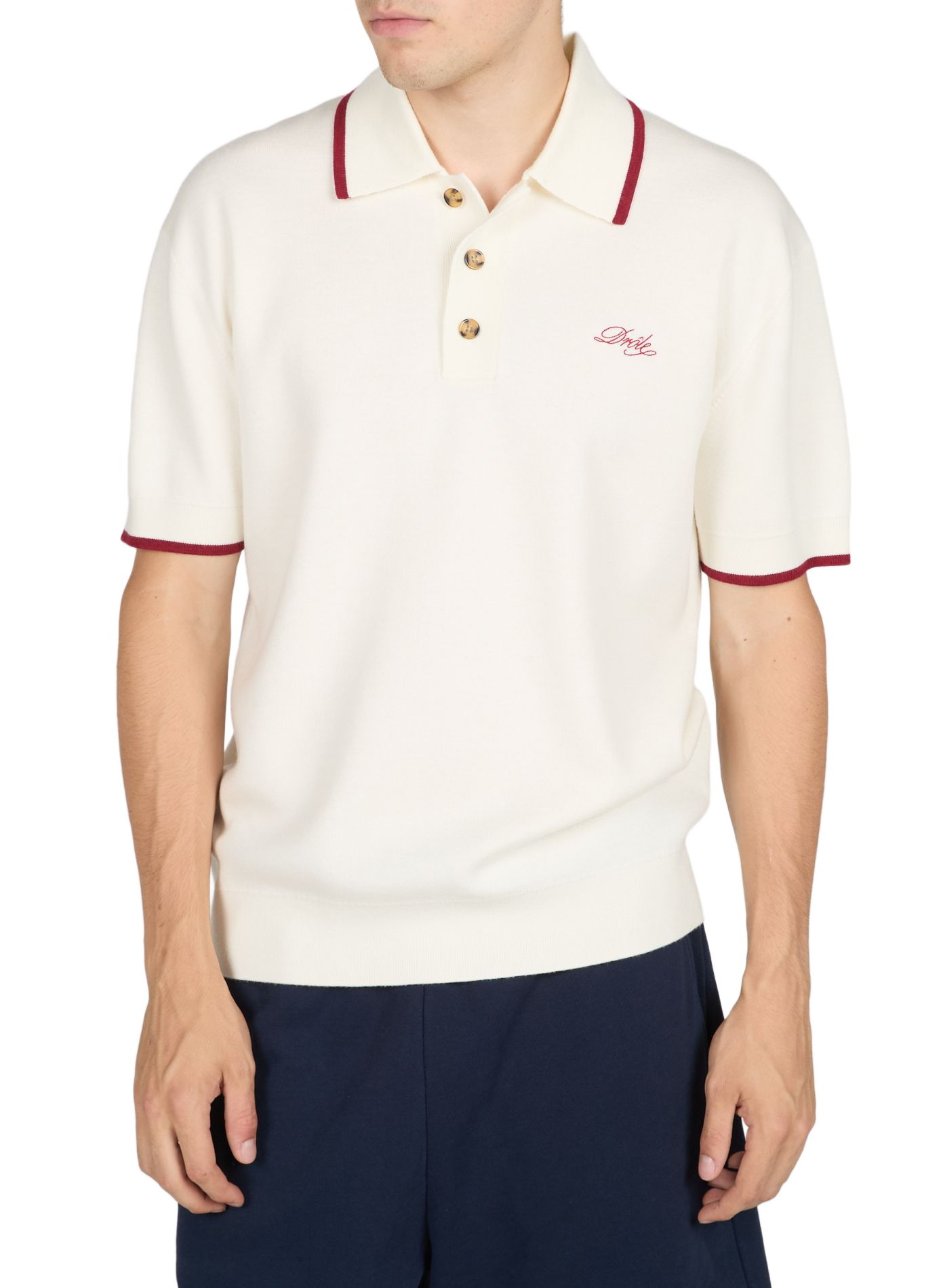 Polo with contrasting edges and embroidered logo in merino wool DROLE DE MONSIEUR White