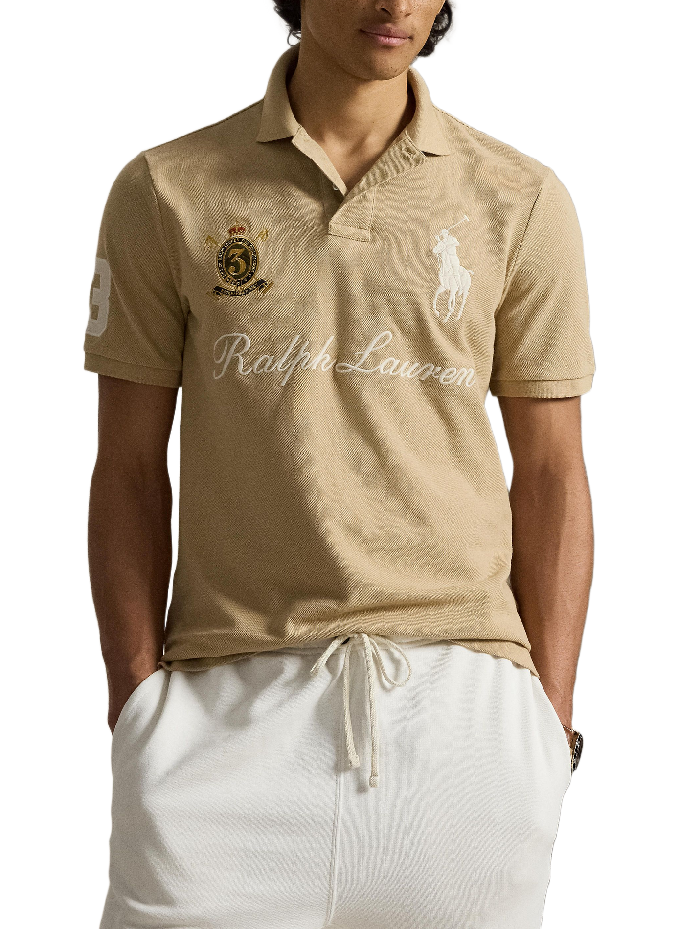Piqué polo with embroidered logo. POLO RALPH LAUREN Beige