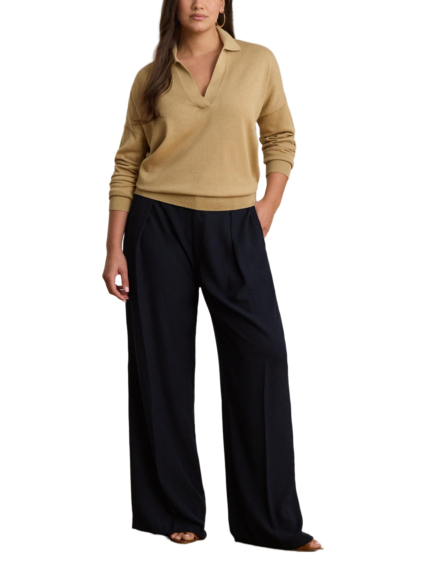 Ample collar Johnny sweater in mixed cotton LAUREN Beige