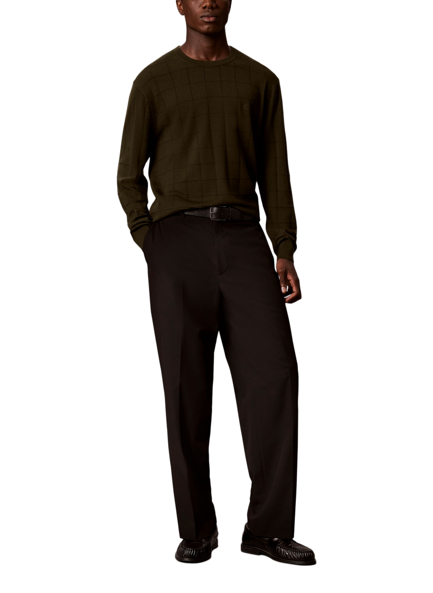 Pull droit en laine mérinos CALVIN KLEIN Kaki