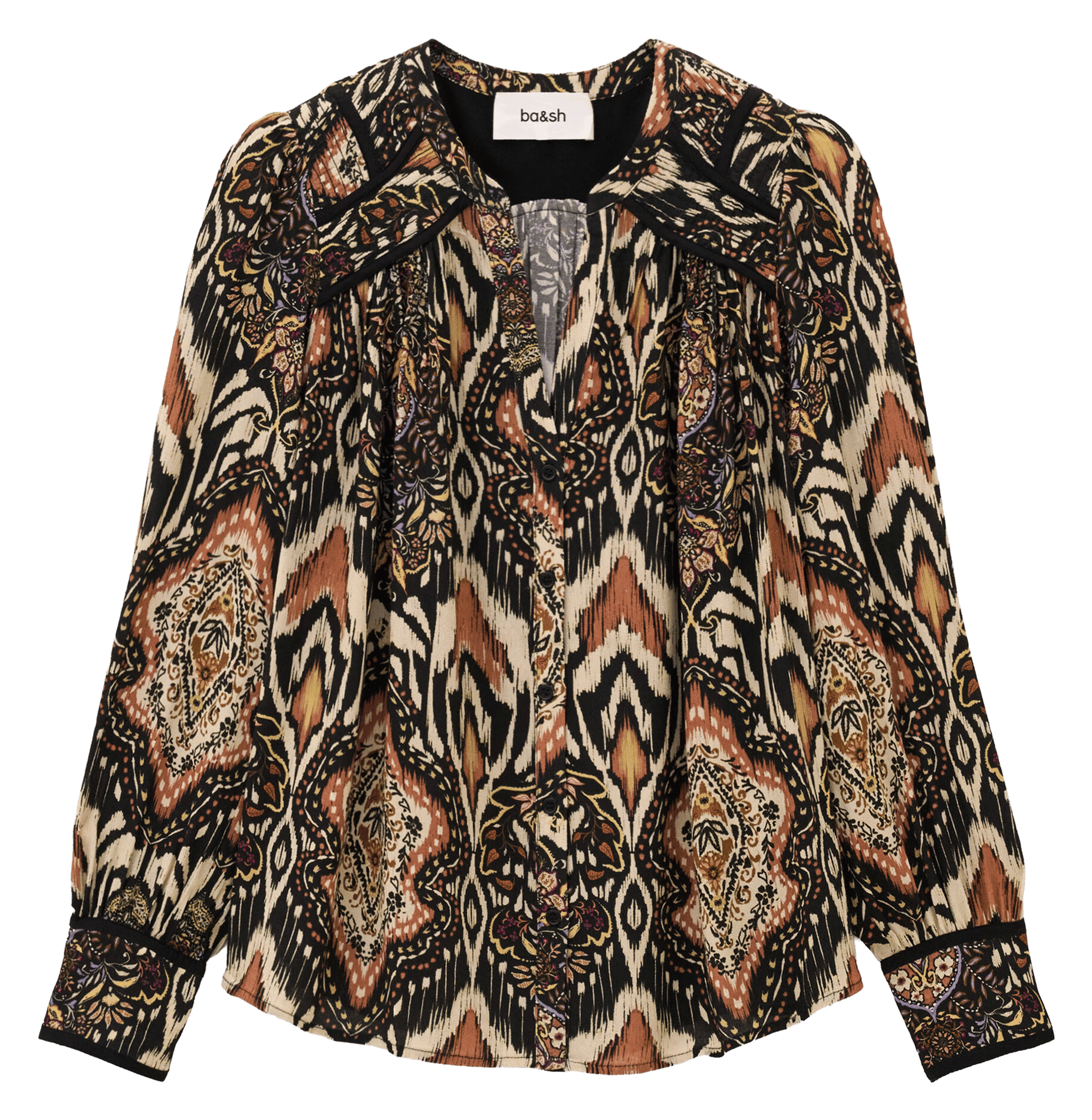 Blouse col tunisien imprimée zolie | Noir BA&SH Femme