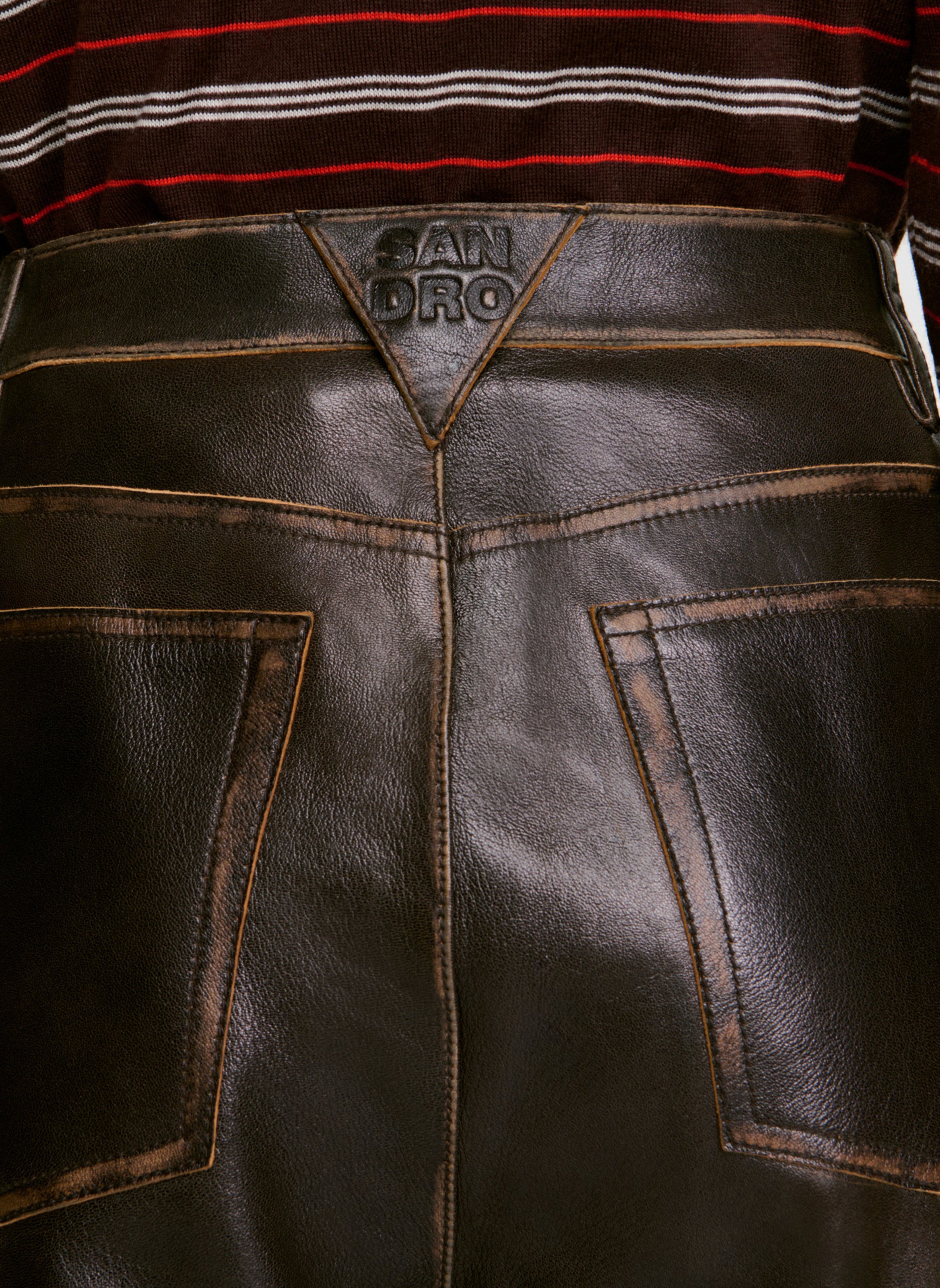 Pantalon évasé en cuir SANDRO Marron