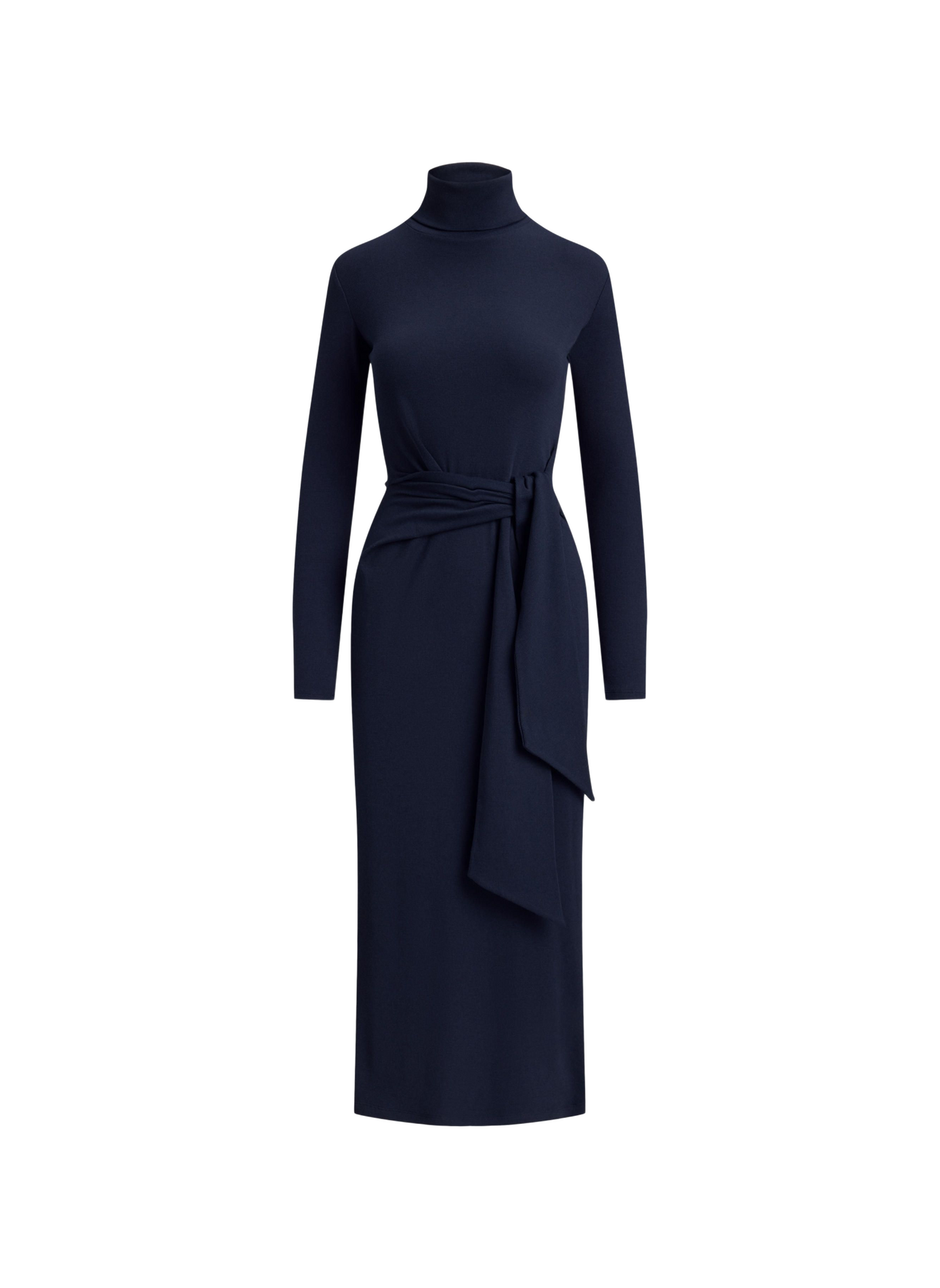 Long fitted dress with tie-front detail LAUREN Blue