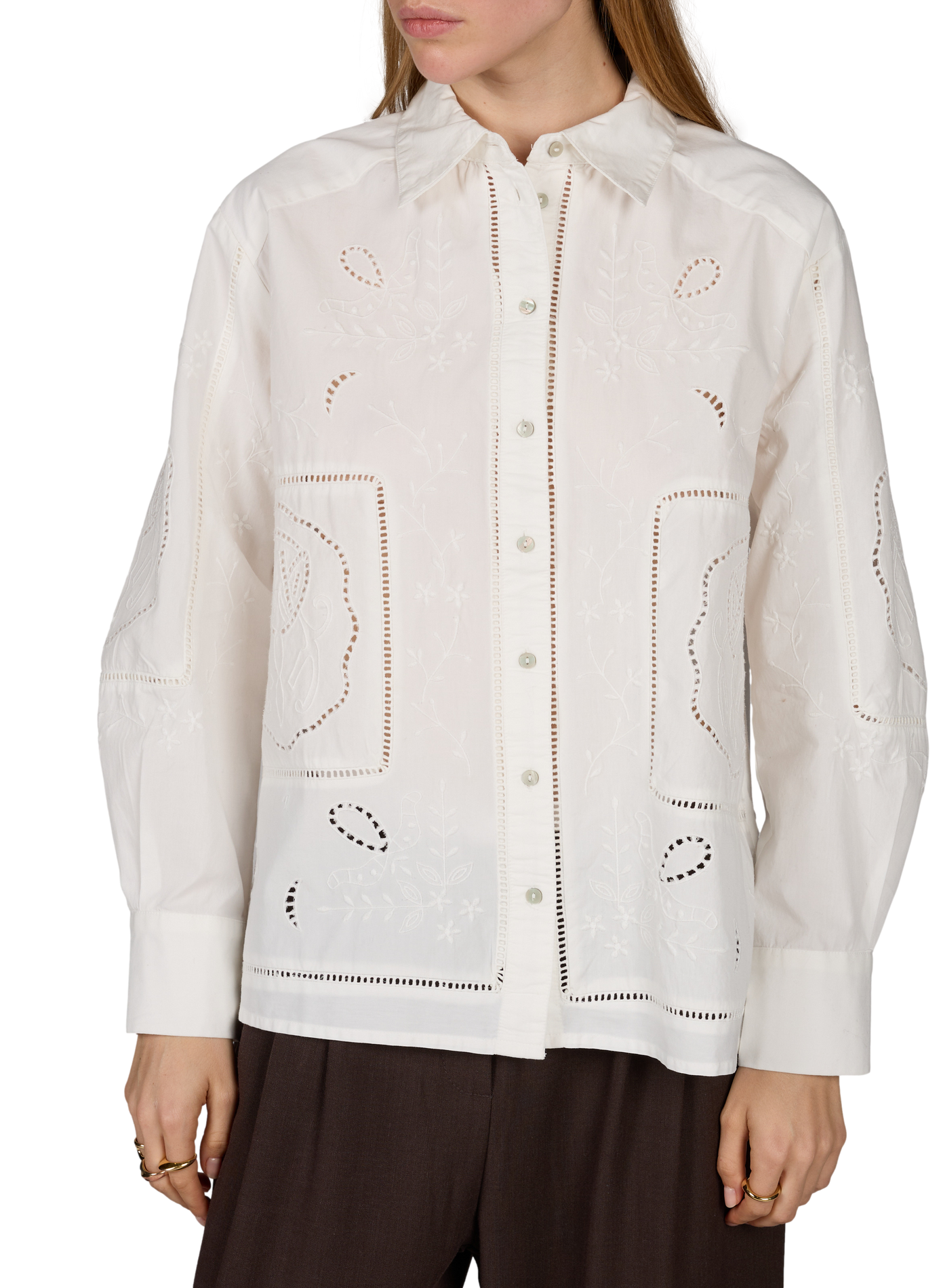 Weit geschnittene bestickte Baumwollbluse Rounilda ROUGE EDIT Beige