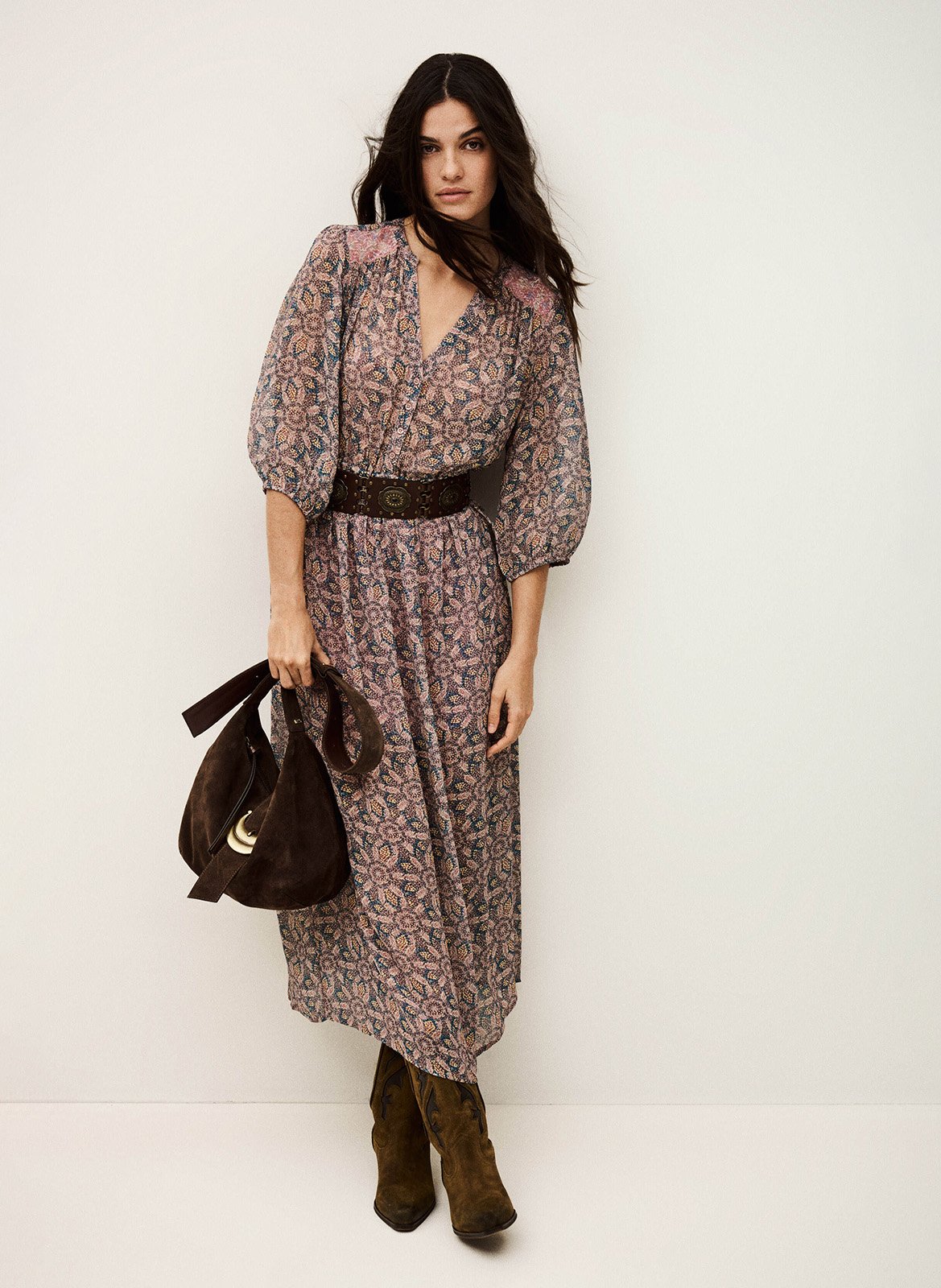 Midi jurk met V-hals en print Tizia BA&SH Beige