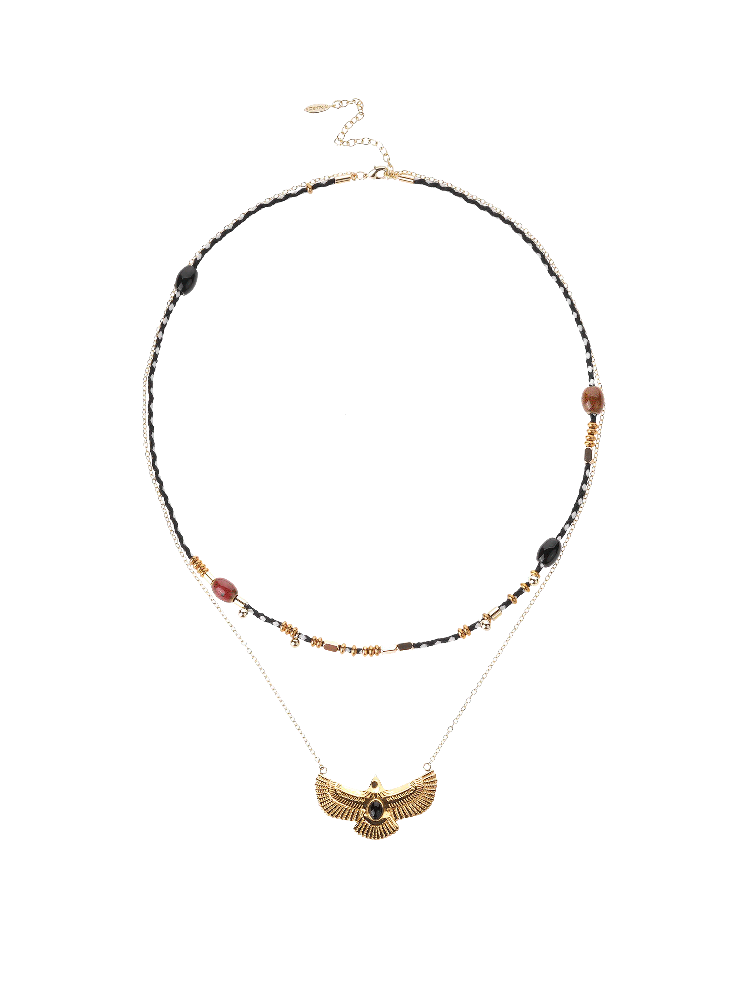 Collier multirangs cordon et chaîne avec pendentif aigle timael HIPANEMA Noir
