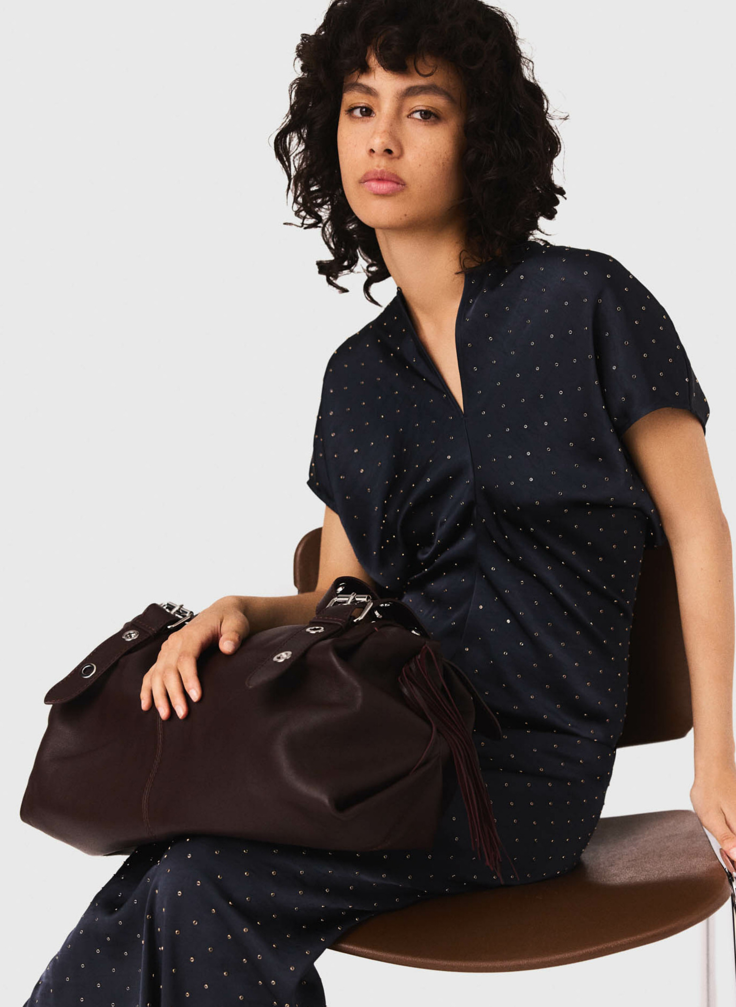 Robe longue col v à oeillets Bleu