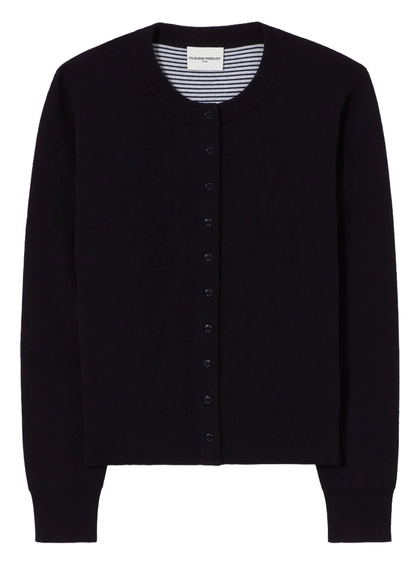 Cardigan col rond uni en laine mélangée marlene CLAUDIE PIERLOT Bleu