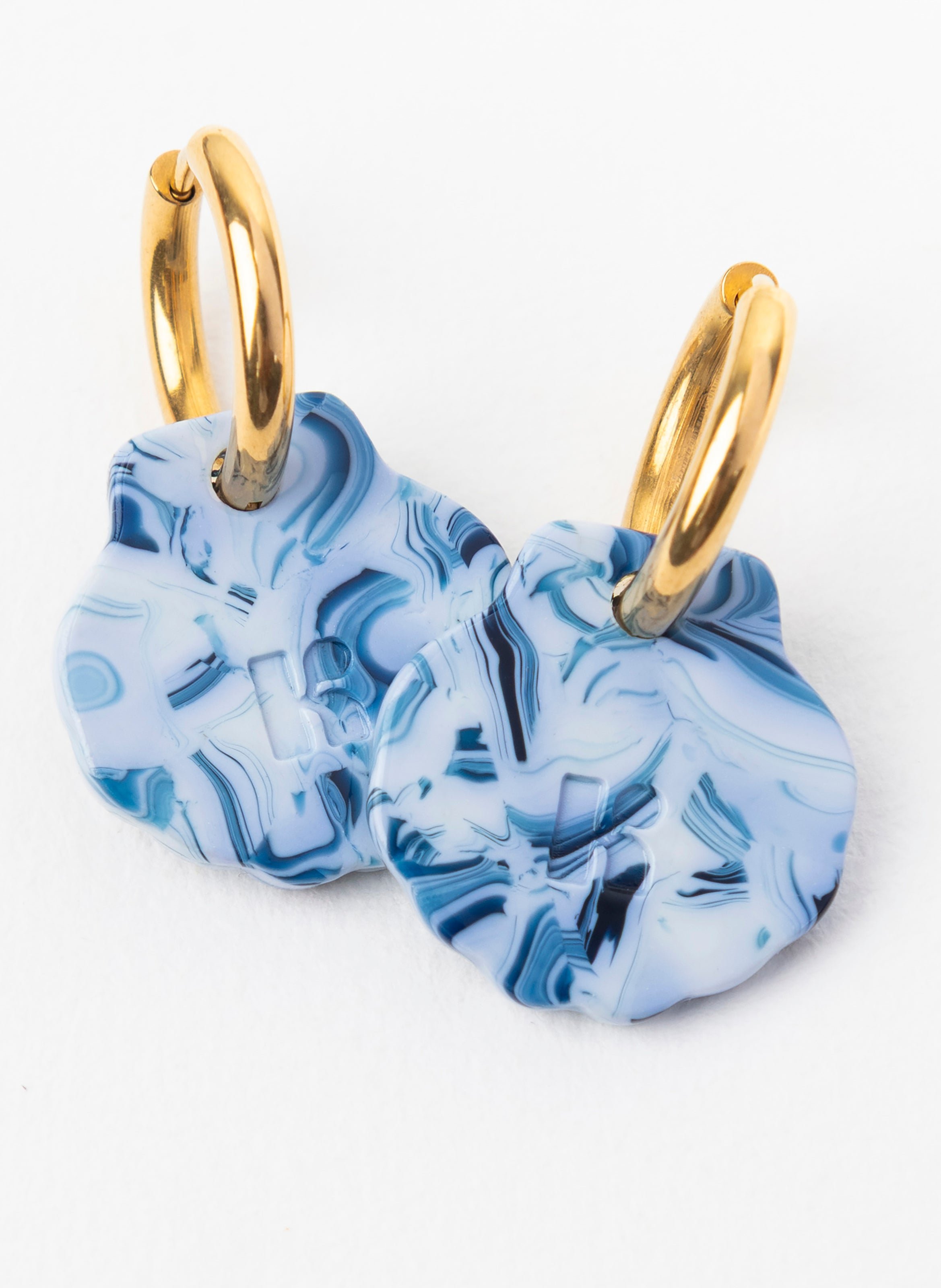 Boucles d'oreilles baby mermaid avec anneaux en acier inoxydable doré Bleu