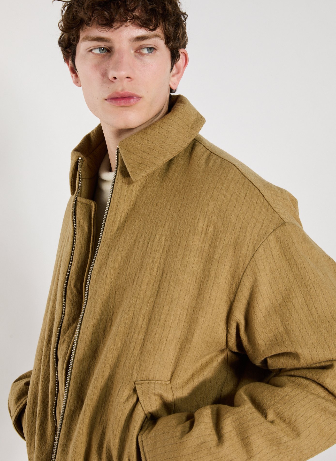 Bomber jacket with fine stripes in cotton and wool MERELY MADE Brown