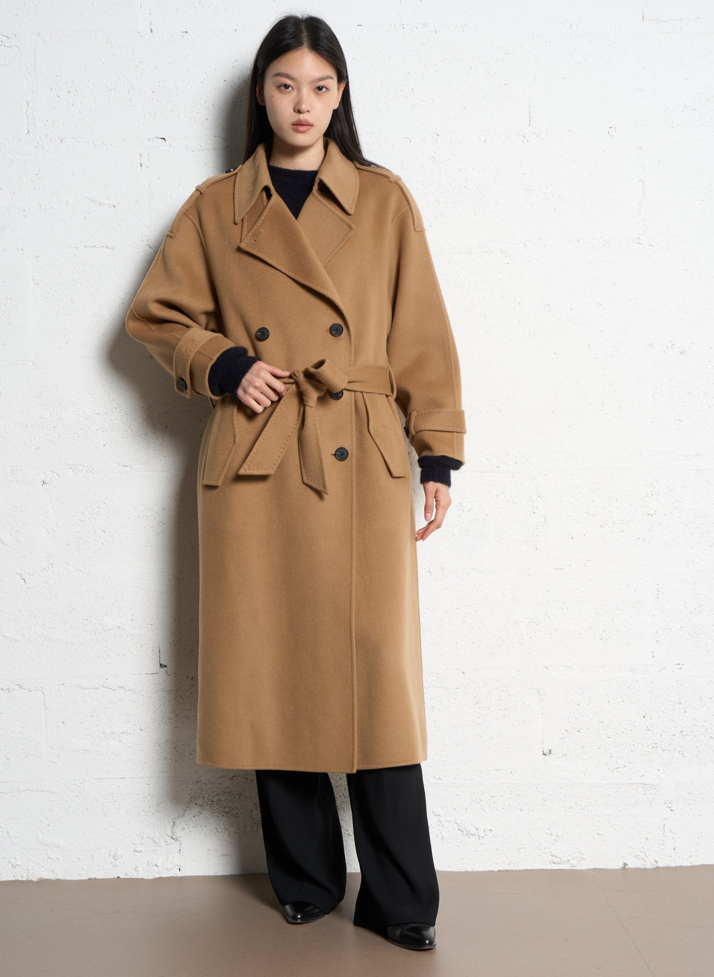 Manteau col tailleur en laine IKKS Marron