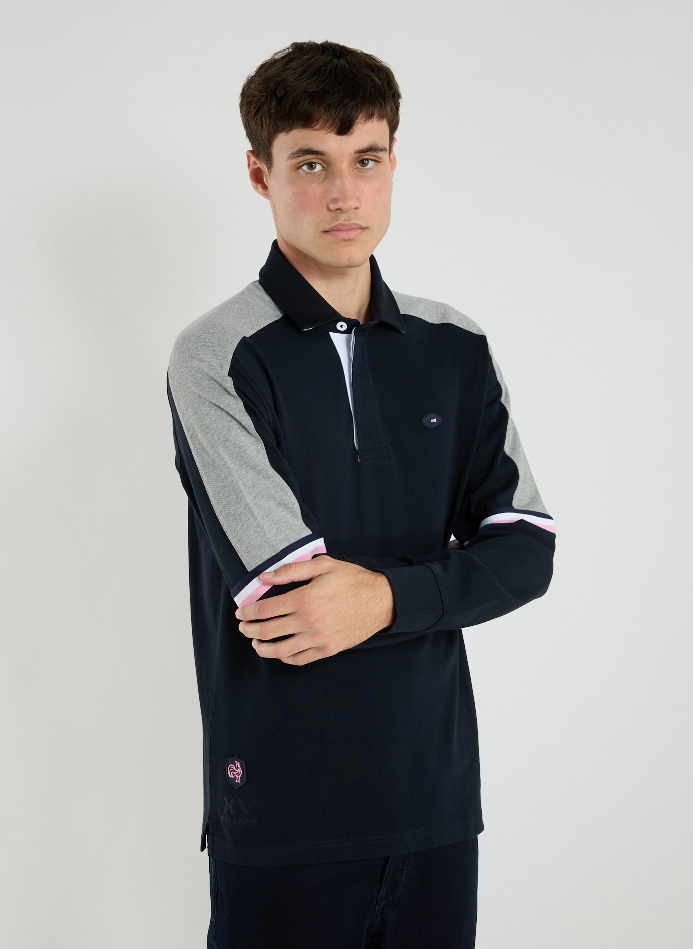 EDEN PARK Long-sleeved polo neck cotton T-shirt Blue