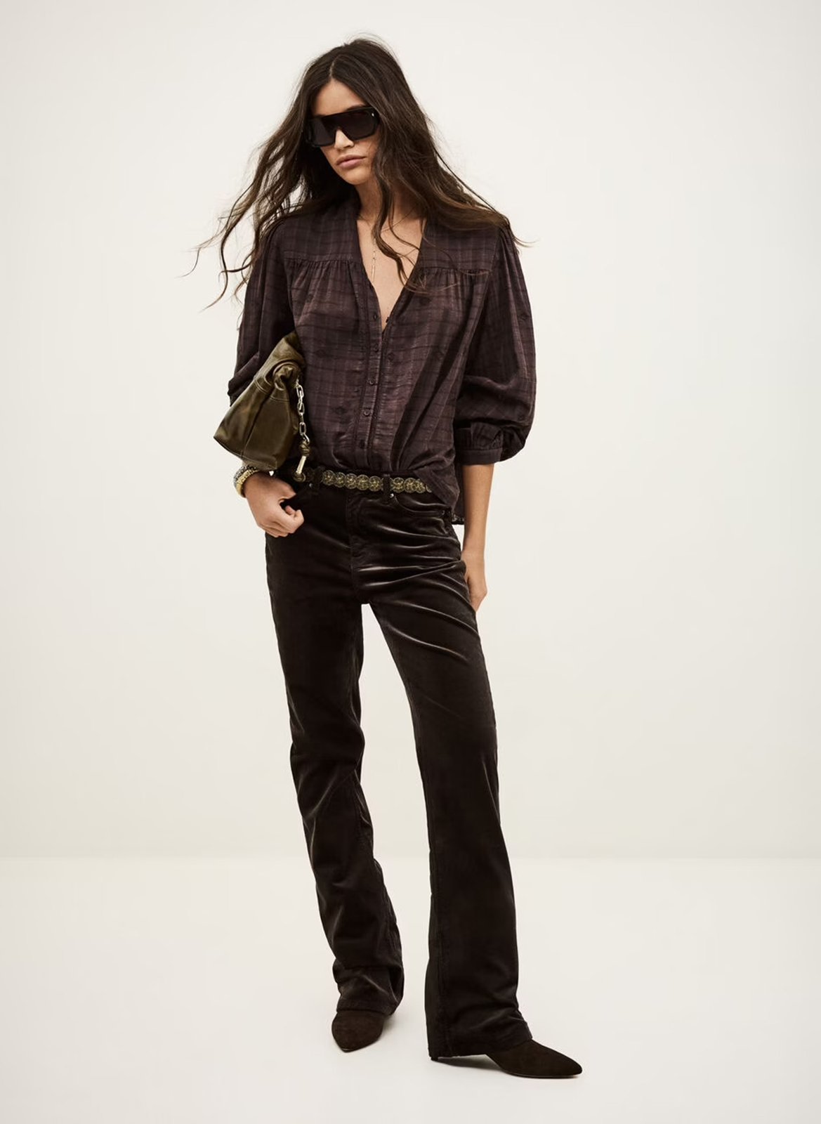 Pantalon bootcut en coton mélangé vassili BA&SH Marron