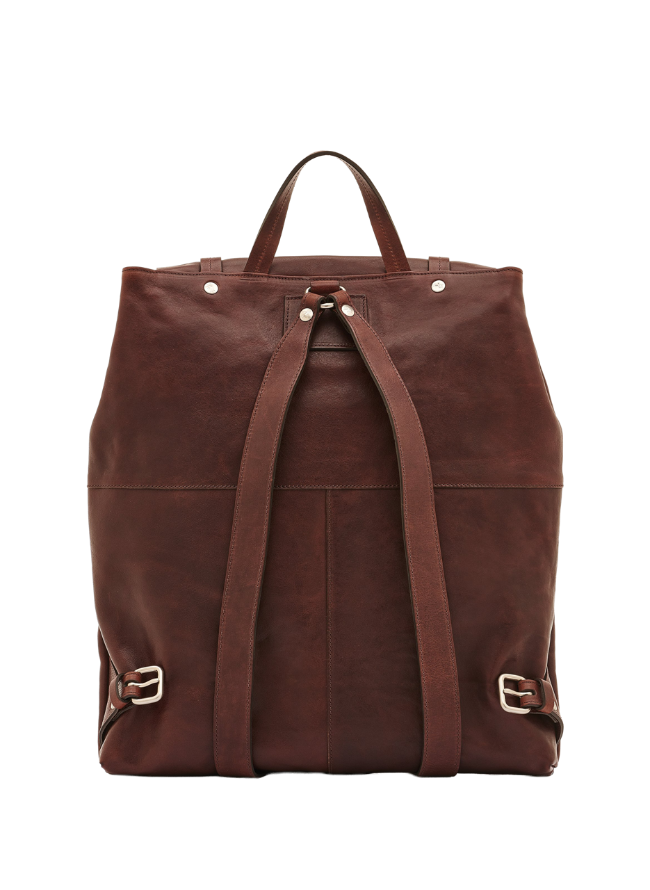 Sac à dos en cuir de vachette IL BISONTE Marron