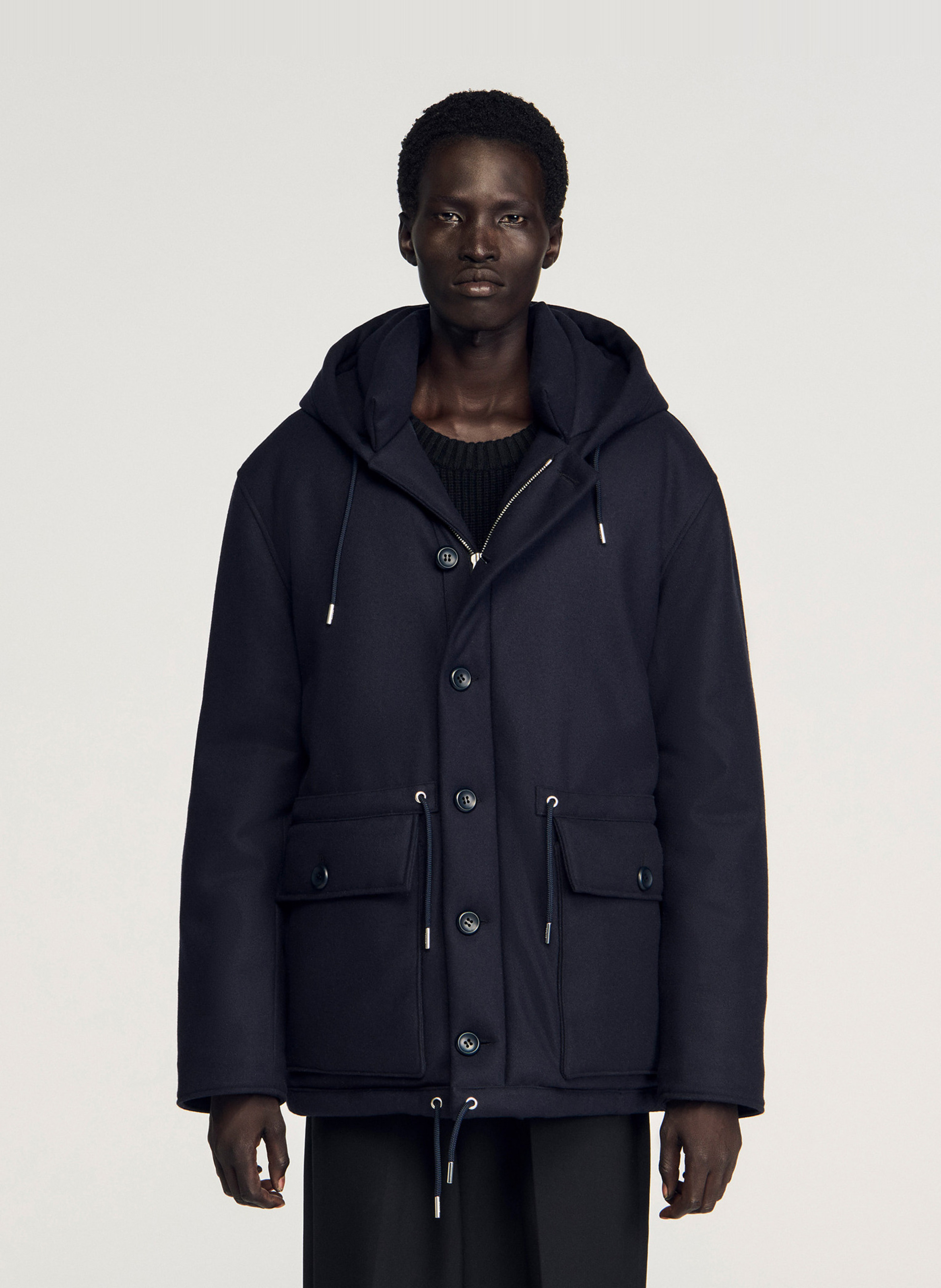 Parka droite boutonnée à capuche SANDRO Bleu