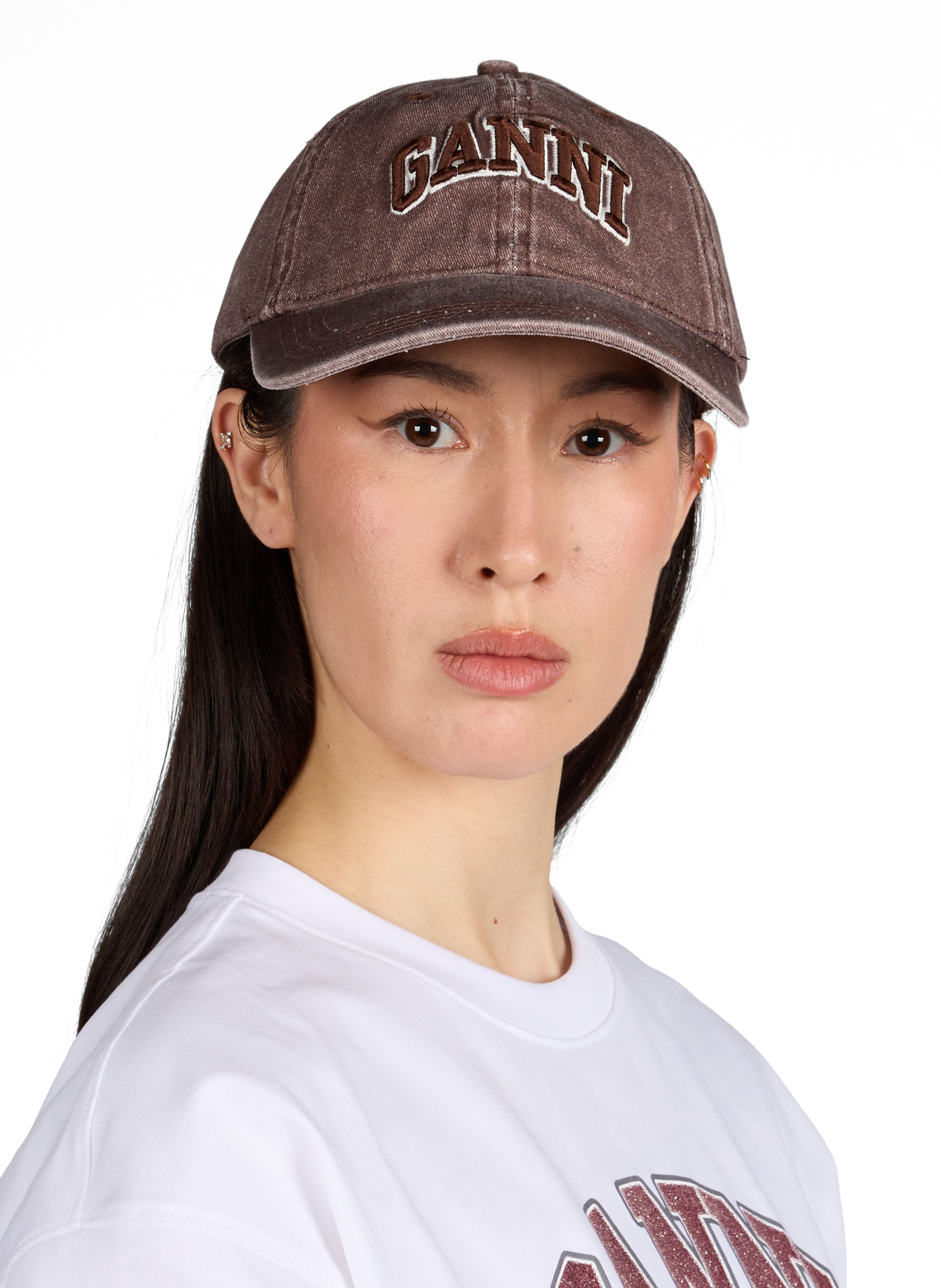 Casquette délavée détails broderie en coton GANNI Marron