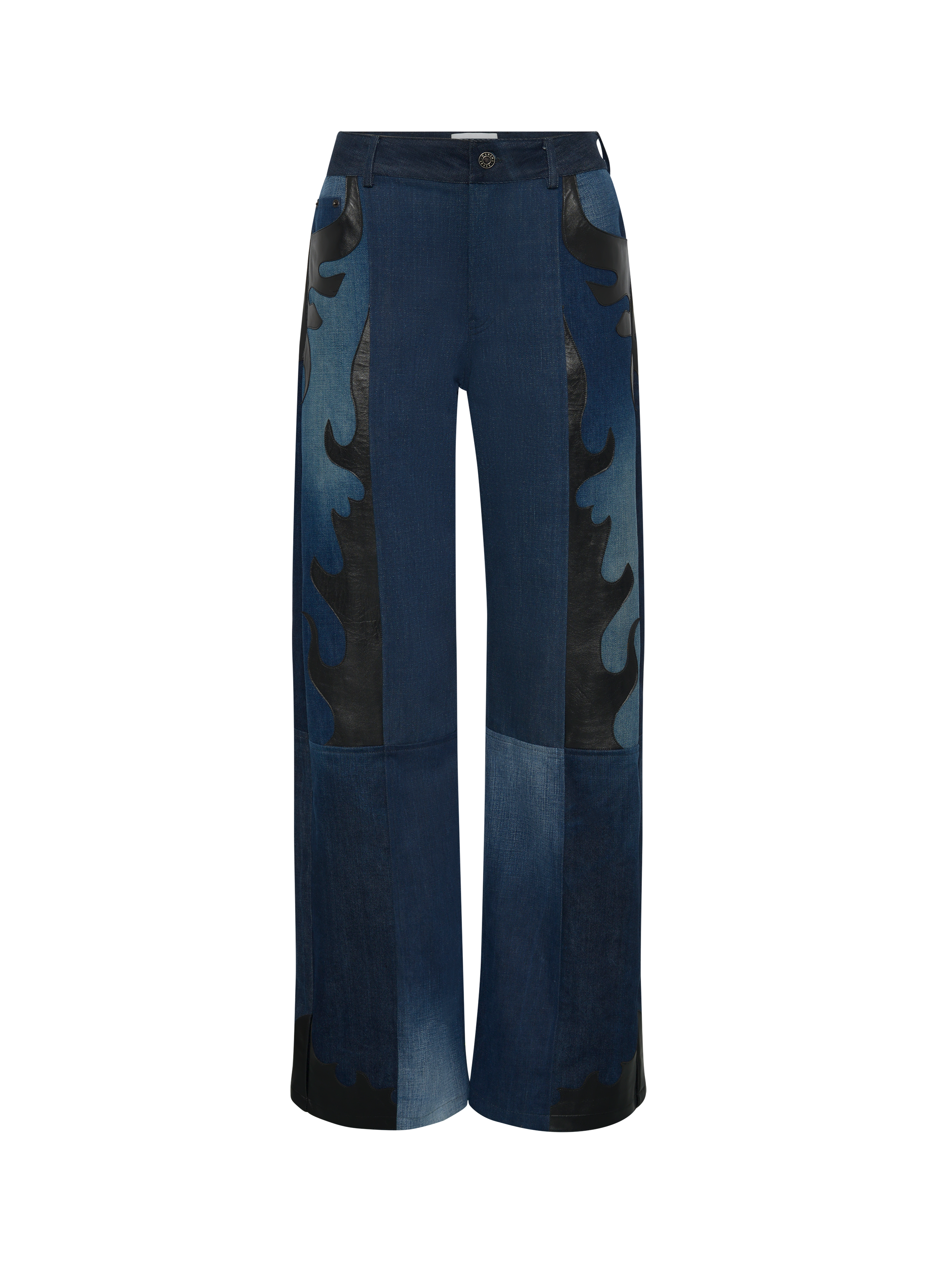 Wijde jeans van upcycled denim met leren patch MARINE SERRE Blauw