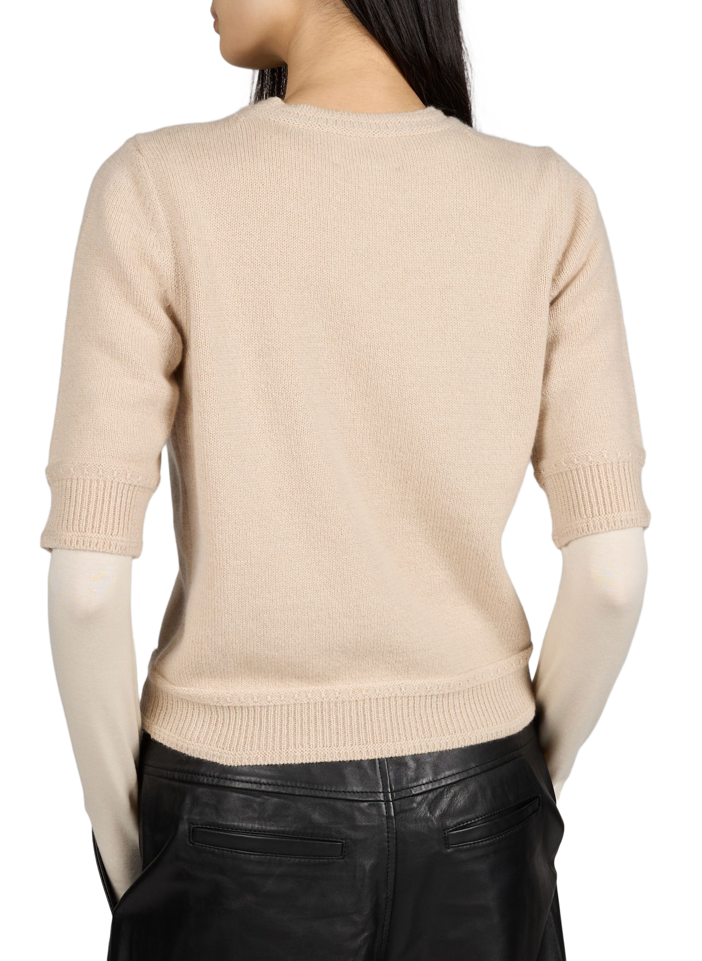 Top Ecume with elbow-length sleeves in virgin wool and cashmere MOLLI Beige