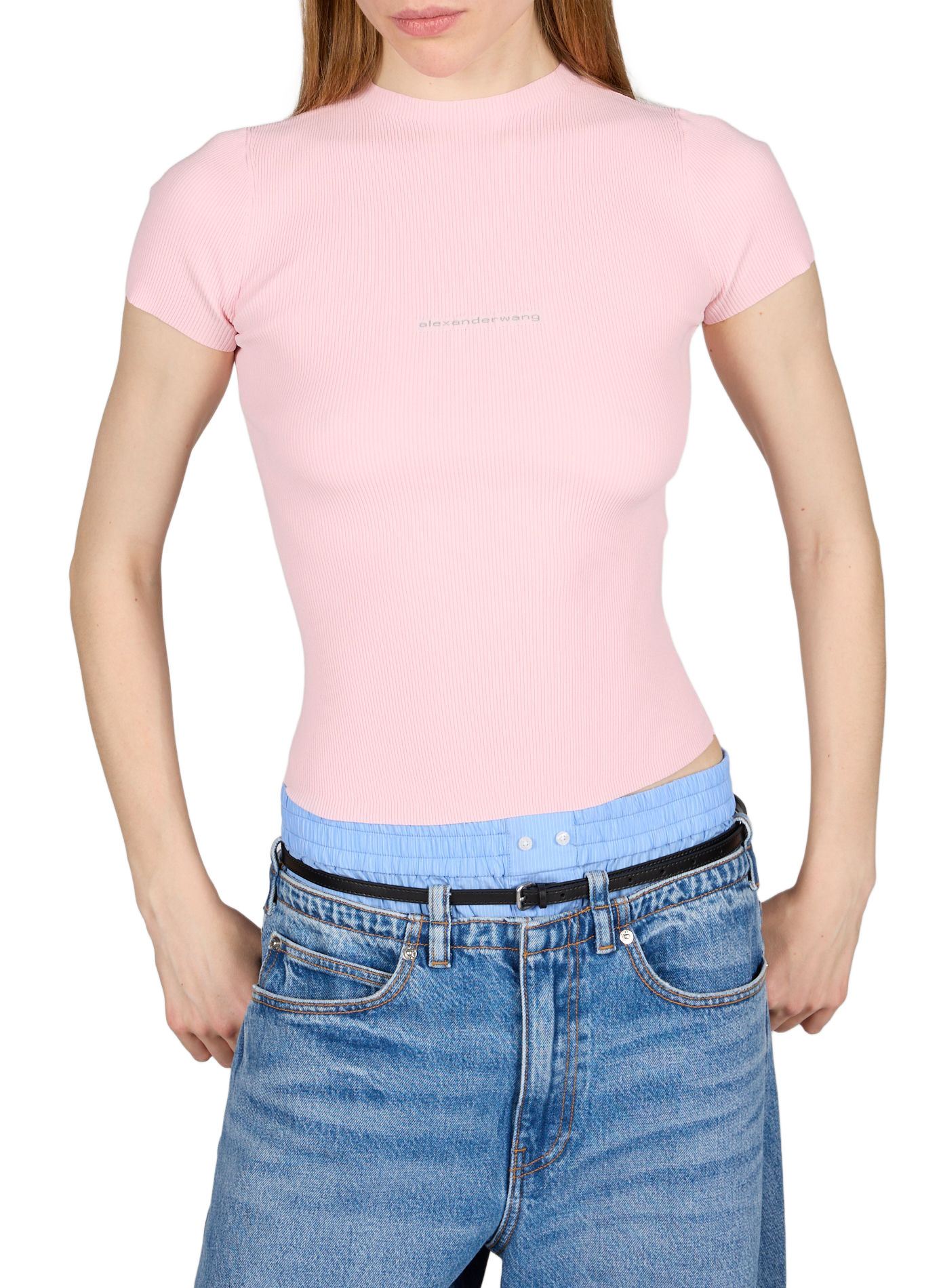 Top côtelé à col rond ALEXANDER WANG Rose