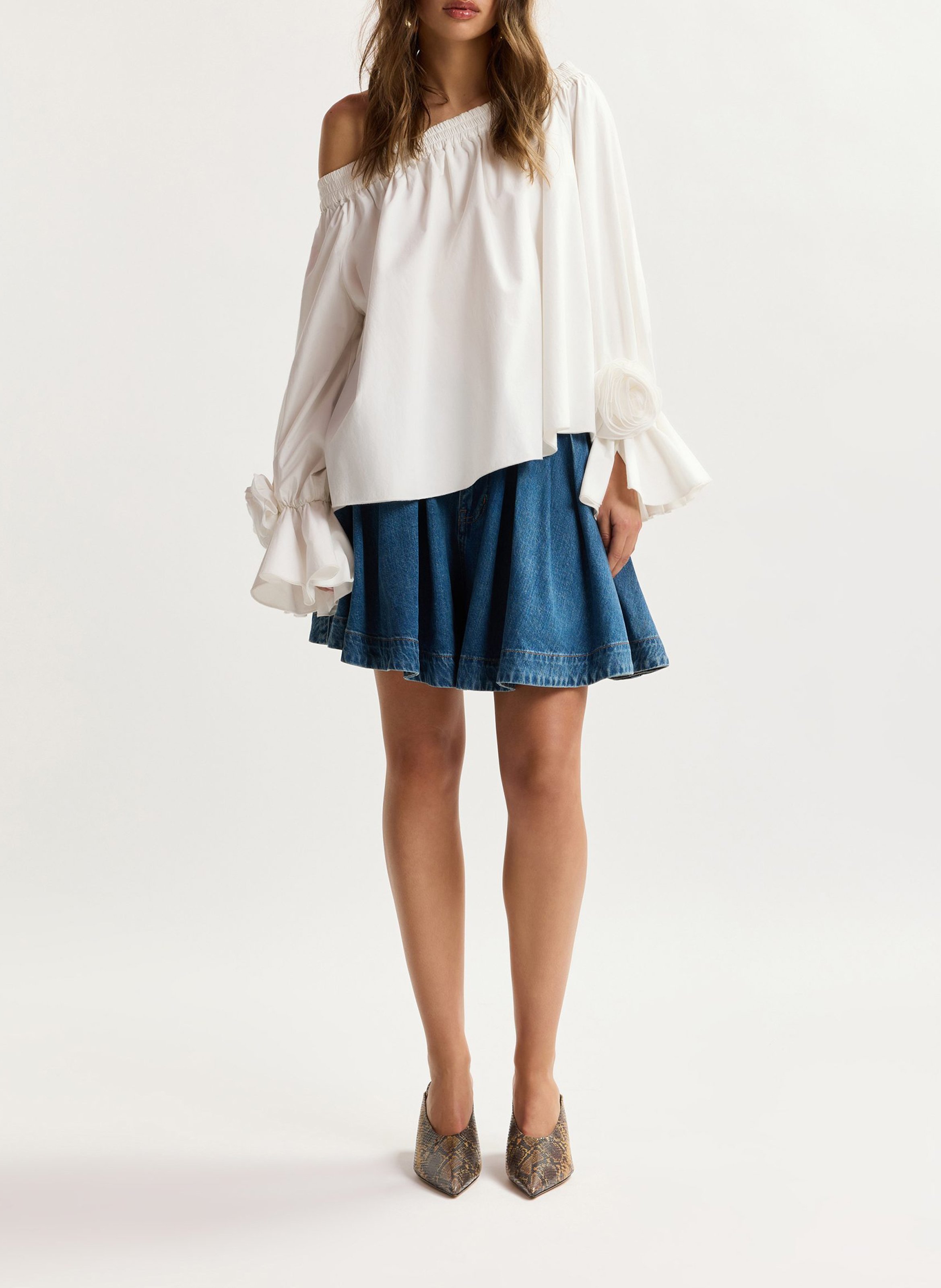 Top bardot ample à fleurs uni jofie Blanc