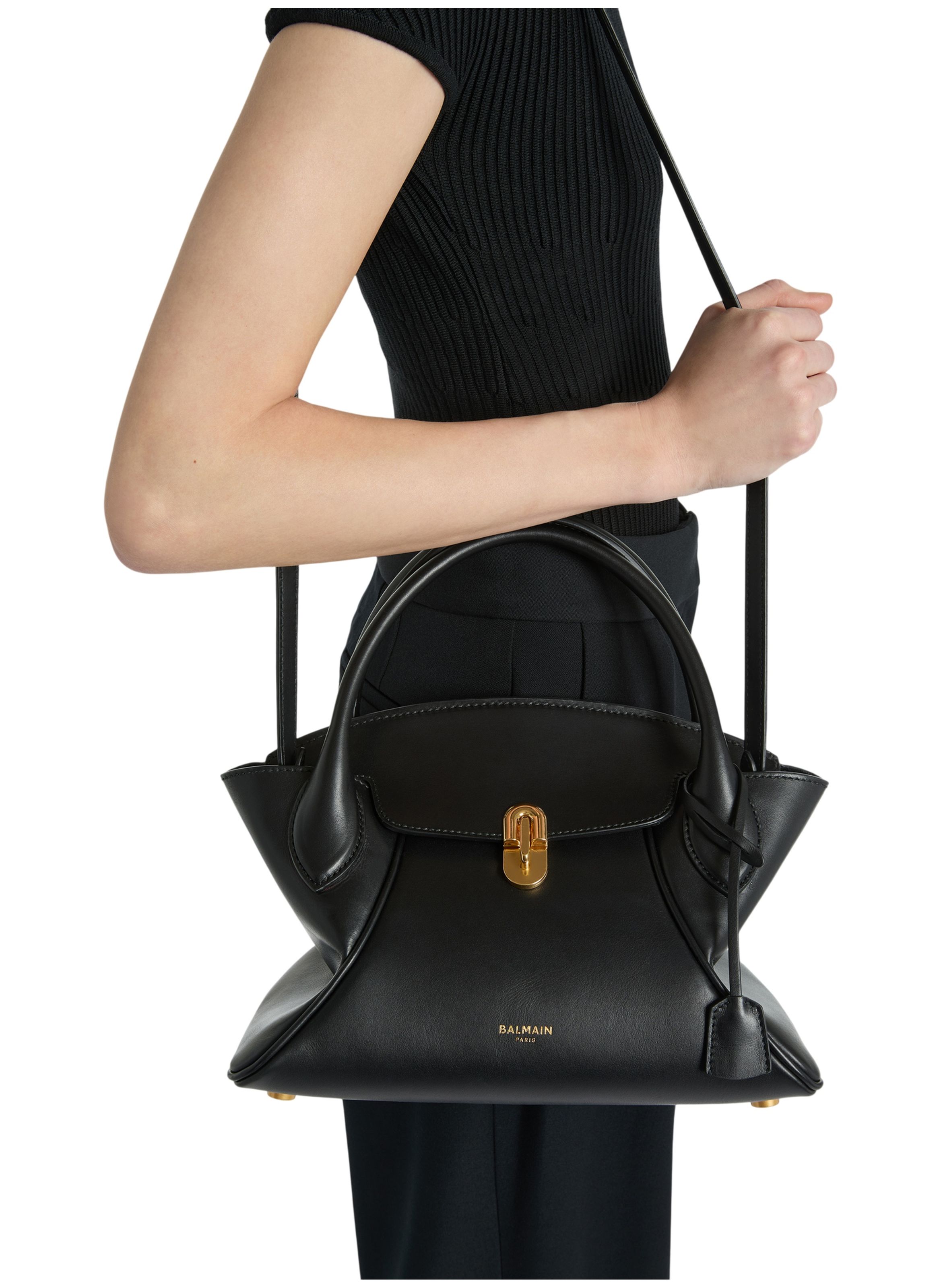 Sac pulse day small en cuir lisse BALMAIN Noir