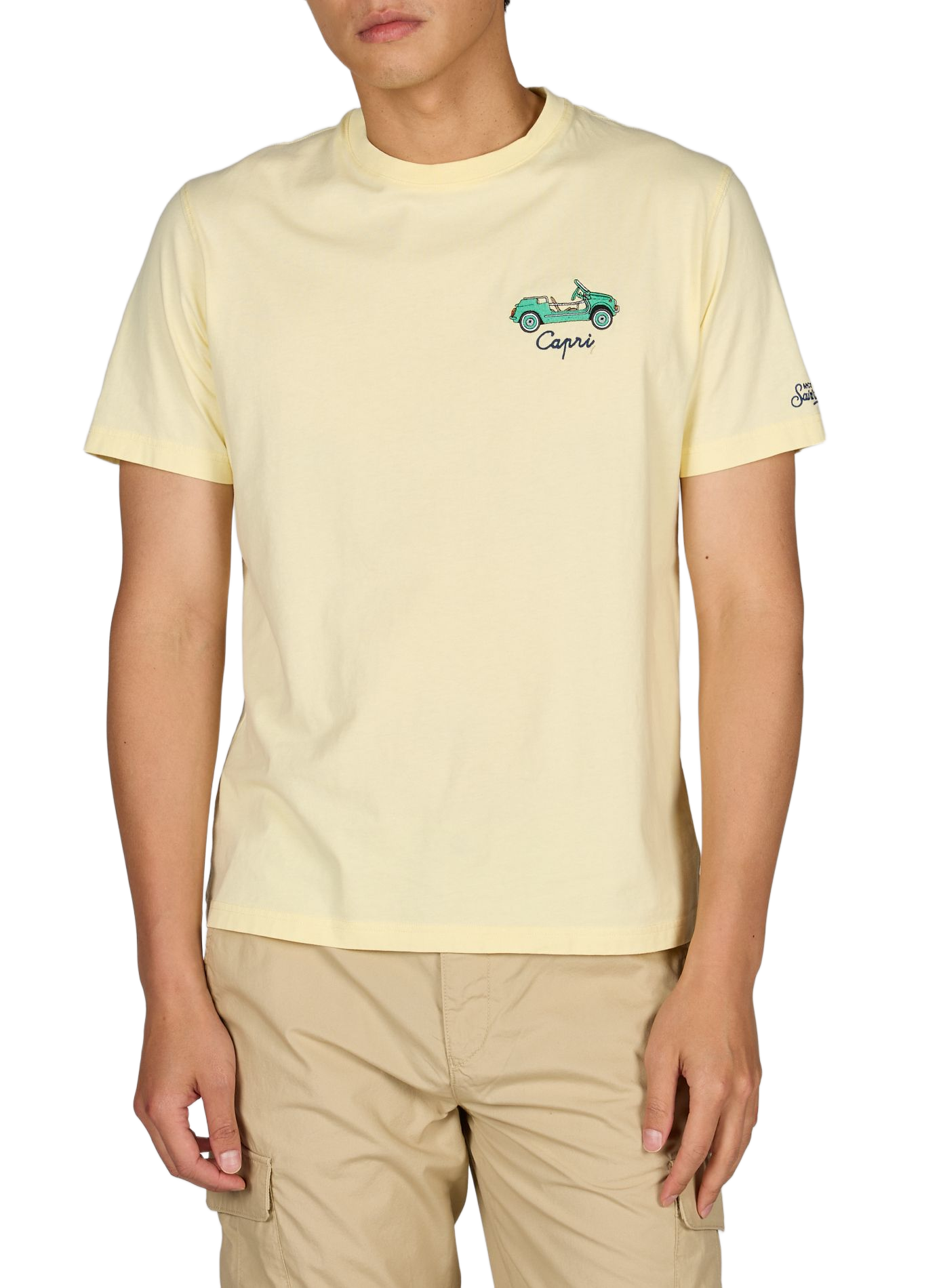 Camiseta bordada de cuello redondo en algodón. MC2 SAINT BARTH Amarillo